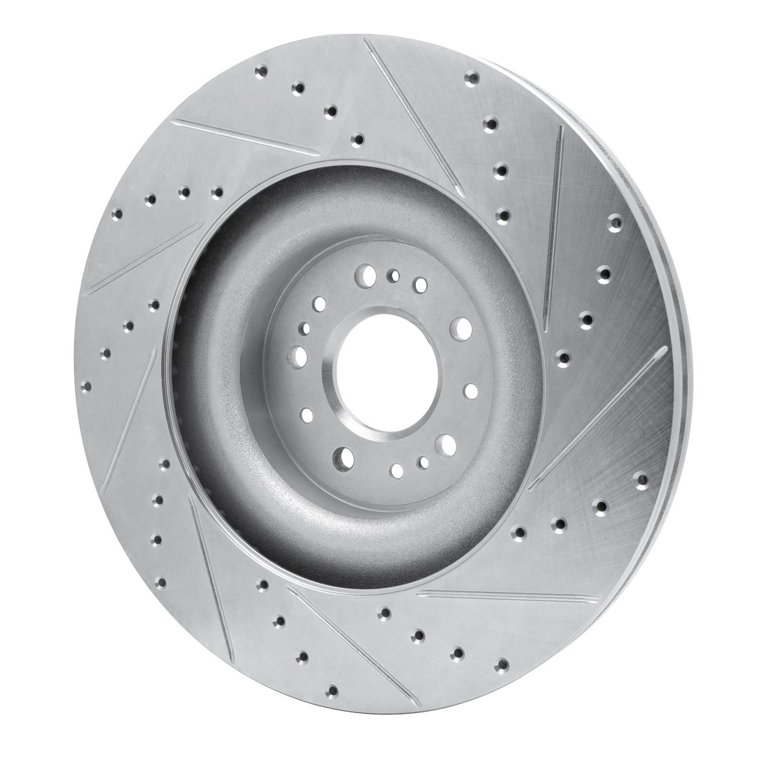 E-Line Drilled & Slotted Silver Brake Rotor, Fits Select Kia/Hyundai/Genesis, Position: Front Left