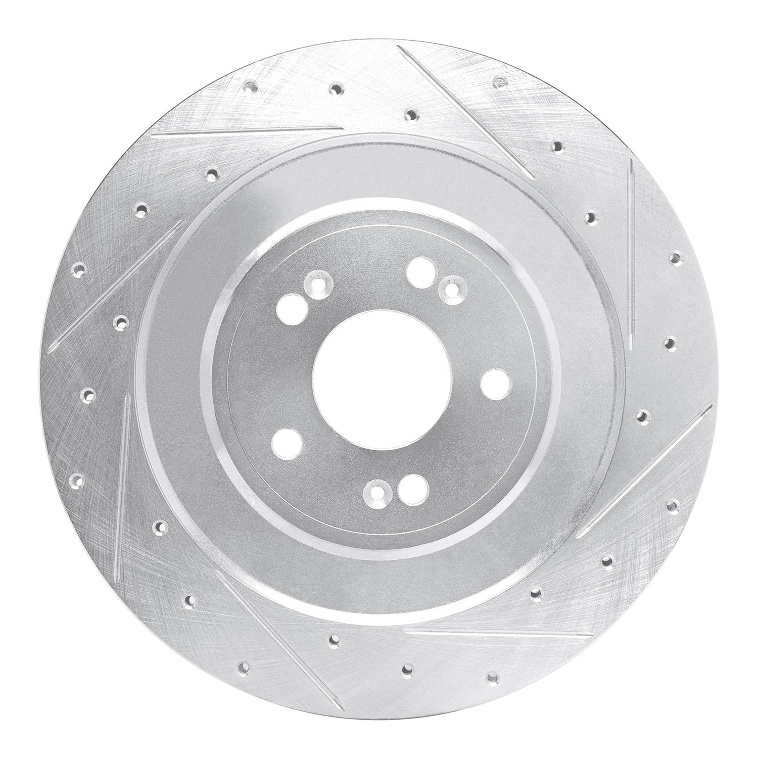 E-Line Drilled & Slotted Silver Brake Rotor, Fits Select Kia/Hyundai/Genesis, Position: Rear Right