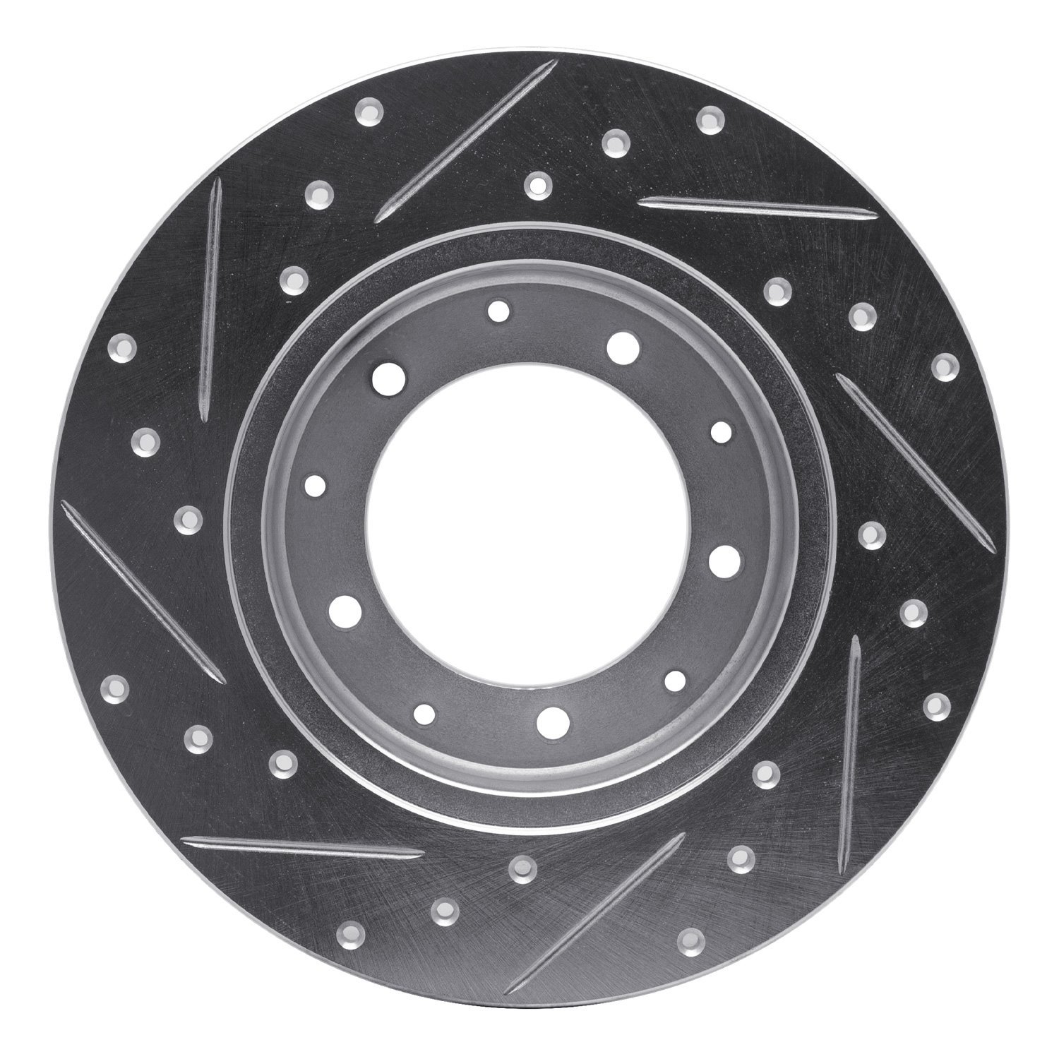 E-Line Drilled & Slotted Silver Brake Rotor, 1974-2016 Land Rover, Position: Rear Right