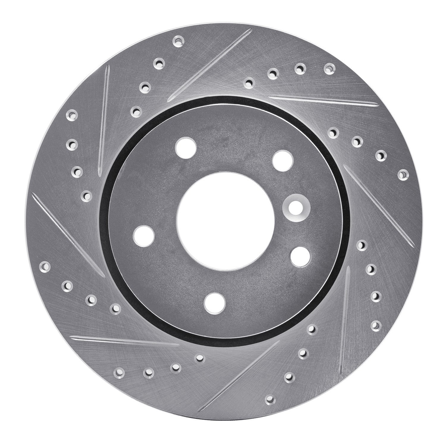 E-Line Drilled & Slotted Silver Brake Rotor, 1994-2002 Land Rover, Position: Front Left