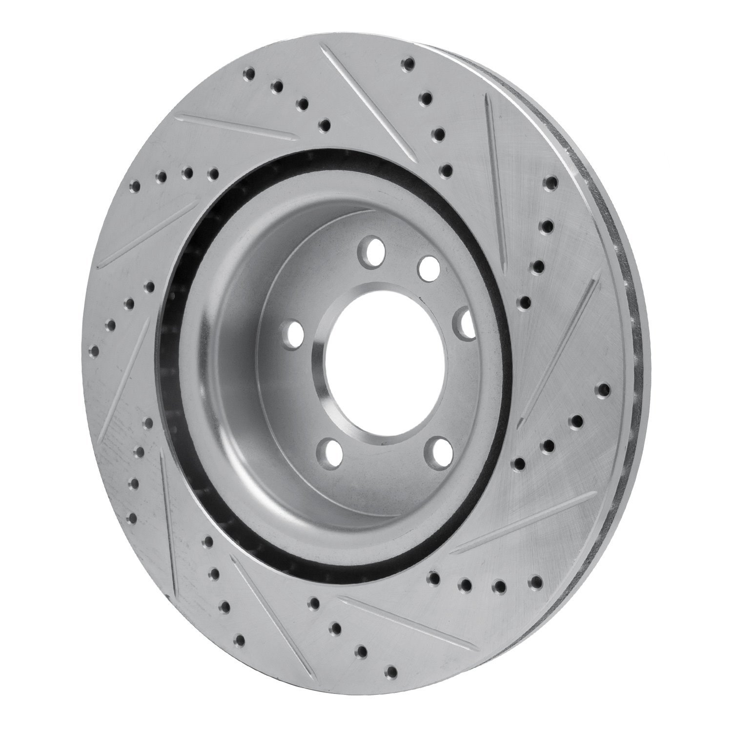 E-Line Drilled & Slotted Silver Brake Rotor, 2005-2009 Land Rover, Position: Front Left
