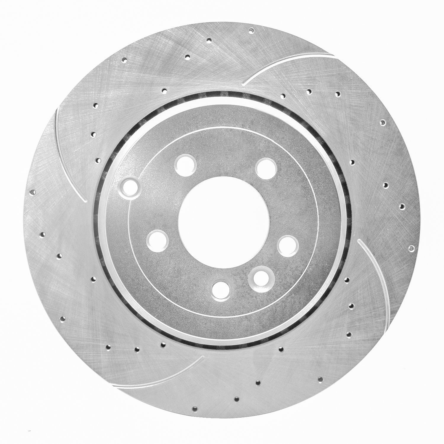 E-Line Drilled & Slotted Silver Brake Rotor, 2010-2013 Land Rover, Position: Rear Left