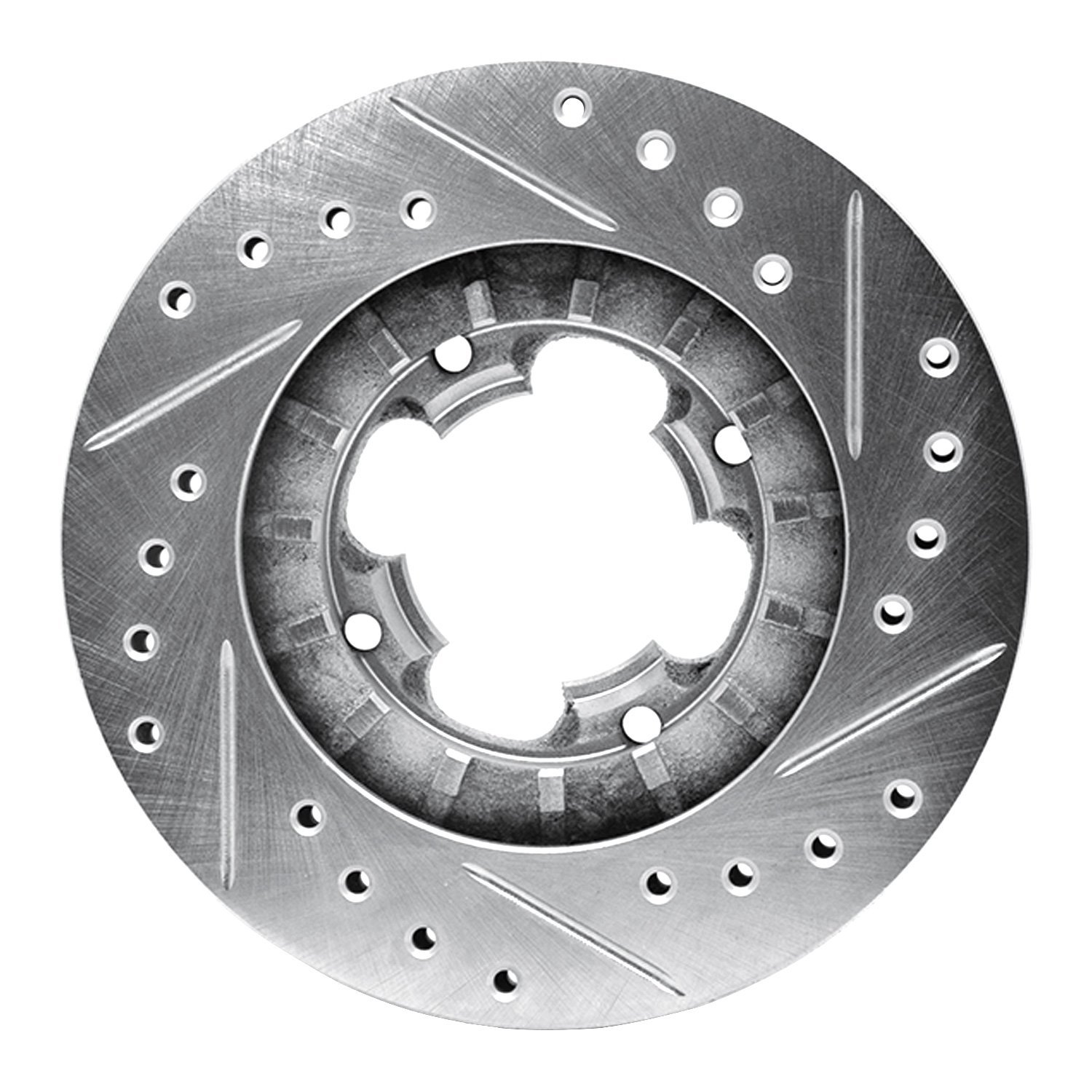 E-Line Drilled & Slotted Silver Brake Rotor, 1987-1994 Subaru, Position: Front Left