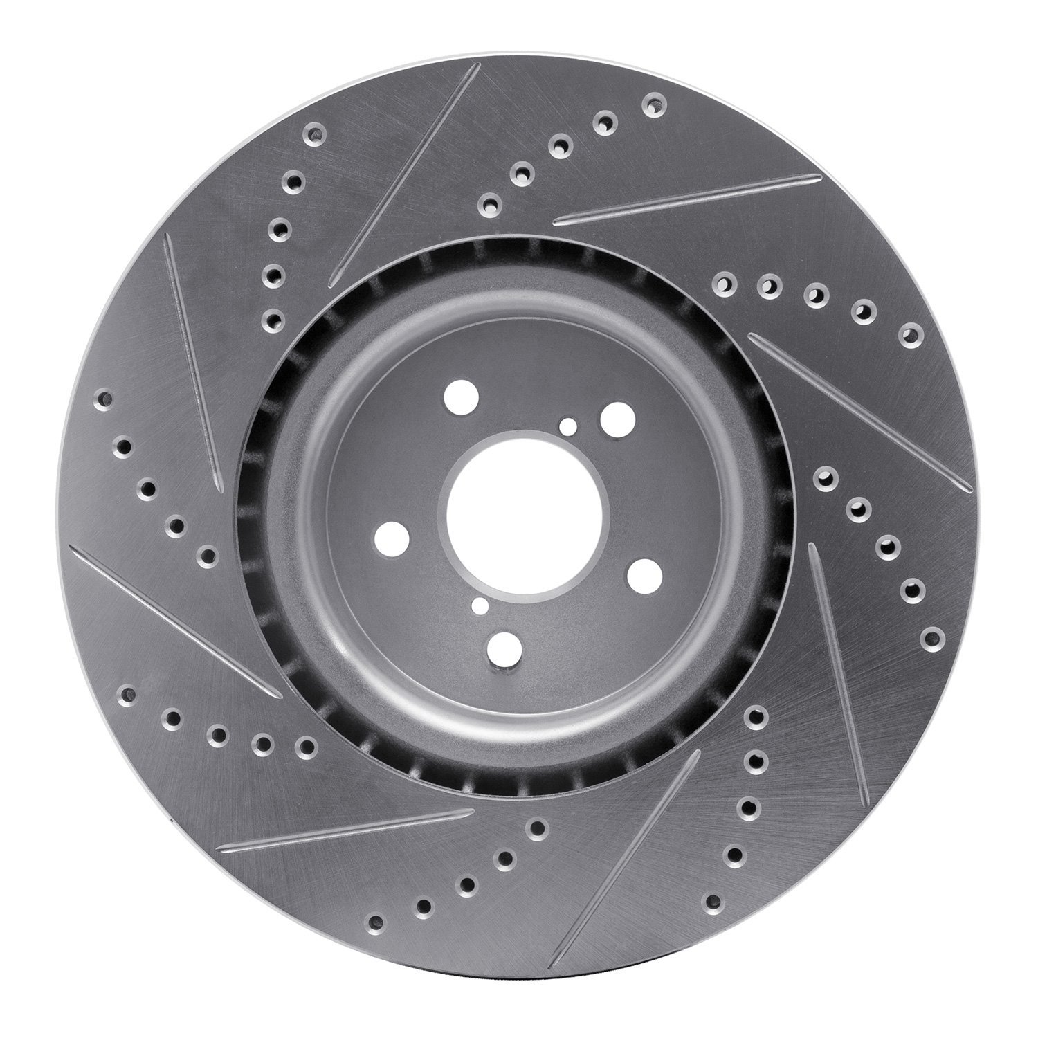 E-Line Drilled & Slotted Silver Brake Rotor, 2003-2020 Fits Multiple Makes/Models, Position: Front Right