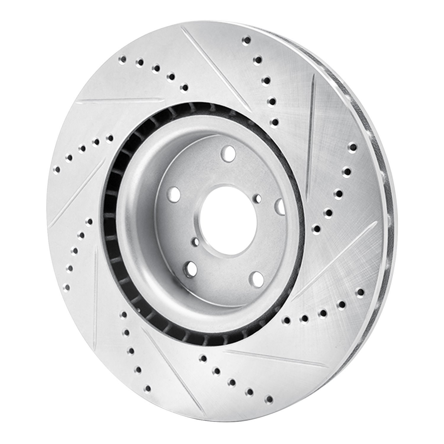 E-Line Drilled & Slotted Silver Brake Rotor, 2005-2020 Subaru, Position: Front Left