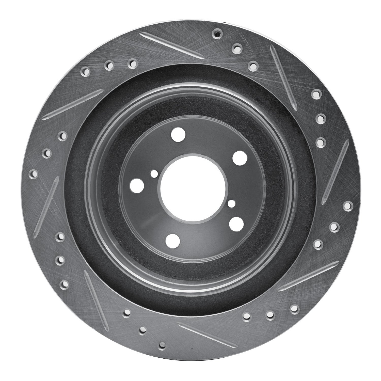 E-Line Drilled & Slotted Silver Brake Rotor, 2005-2009 Subaru, Position: Rear Left
