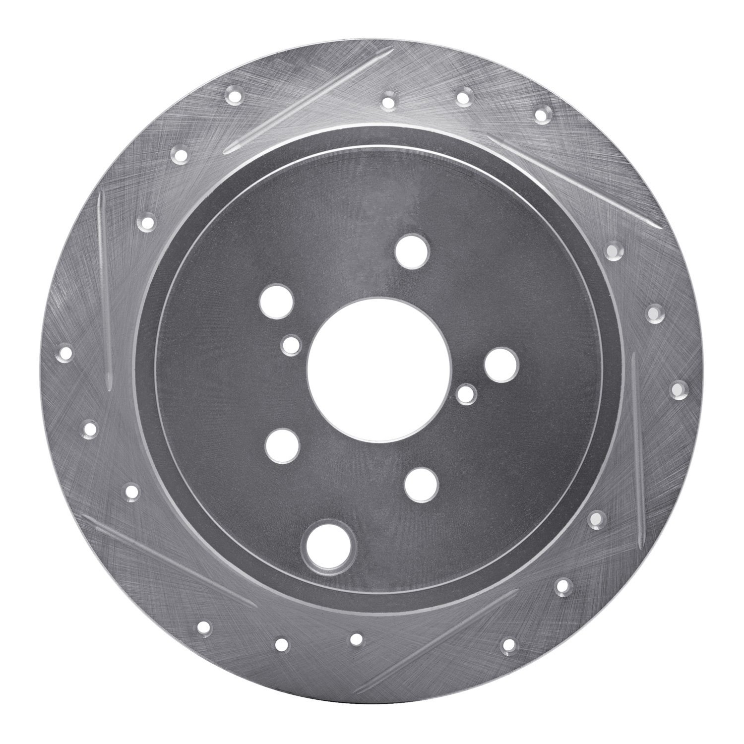 E-Line Drilled & Slotted Silver Brake Rotor, 2008-2015 Subaru, Position: Rear Left