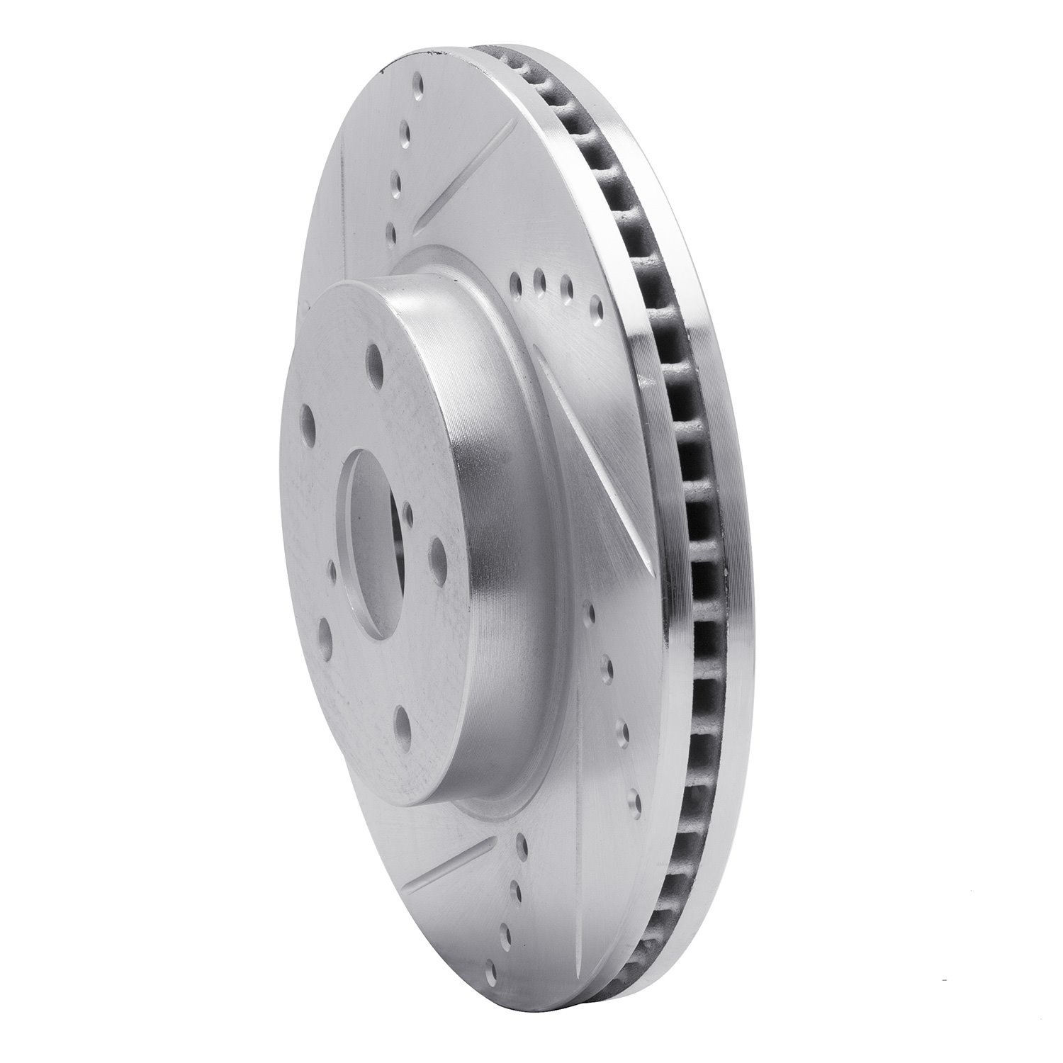E-Line Drilled & Slotted Silver Brake Rotor, 2015-2019 Subaru, Position: Front Left