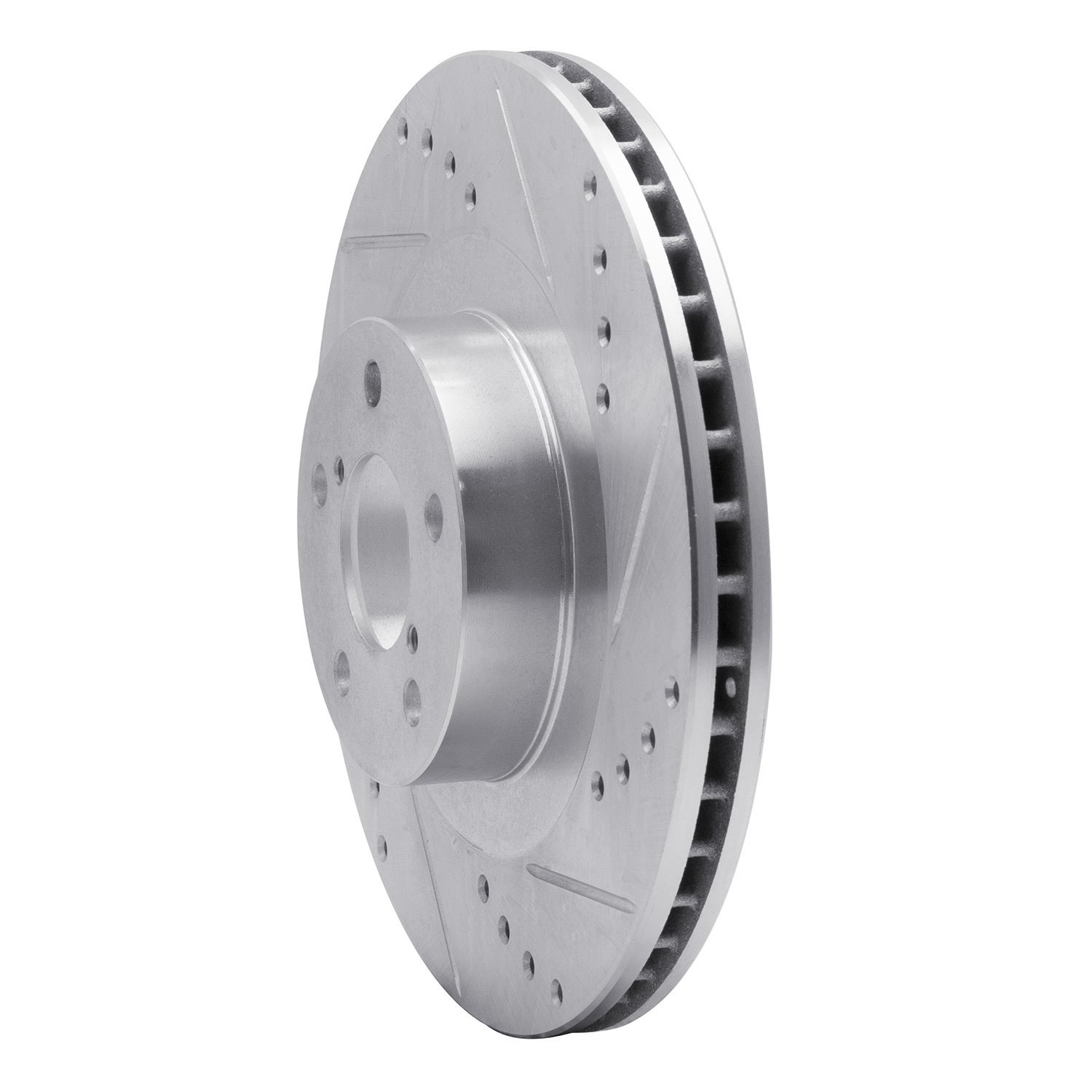 E-Line Drilled & Slotted Silver Brake Rotor, 2001-2008 Fits Multiple Makes/Models, Position: Front Right