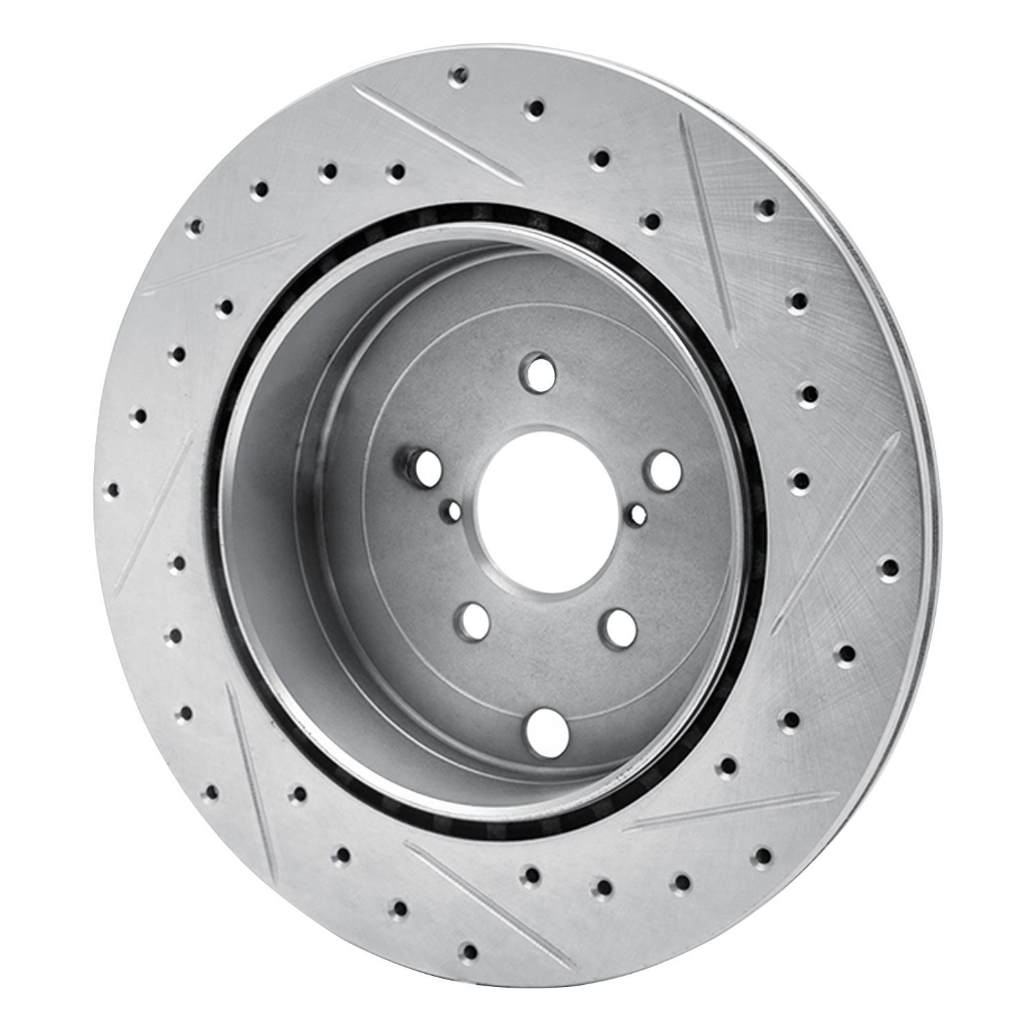 E-Line Drilled & Slotted Silver Brake Rotor, 2017-2020 Fits Multiple Makes/Models, Position: Rear Left