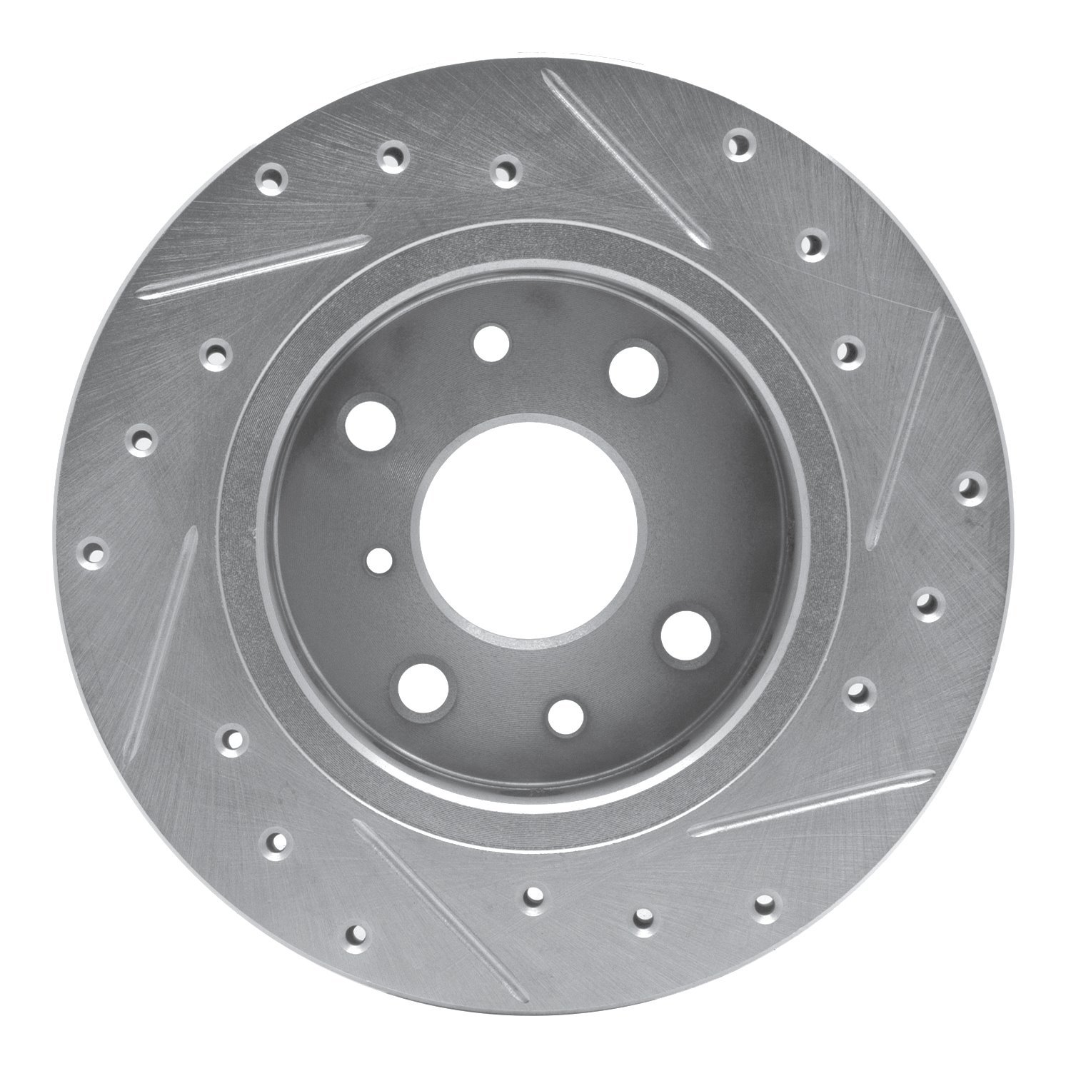 E-Line Drilled & Slotted Silver Brake Rotor, 1994-2000 Kia/Hyundai/Genesis, Position: Front Left