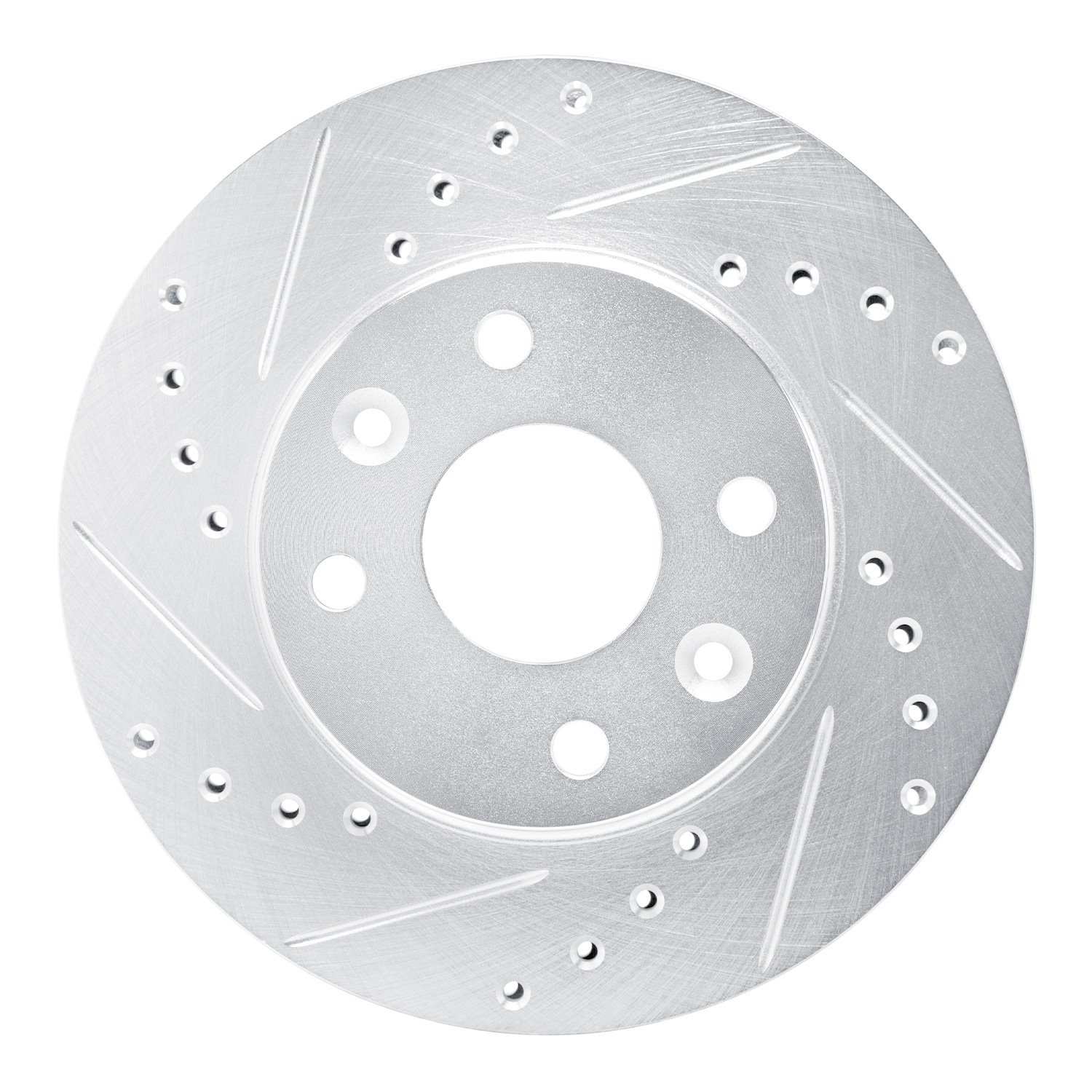 E-Line Drilled & Slotted Silver Brake Rotor, 1994-2000 Kia/Hyundai/Genesis, Position: Front Left