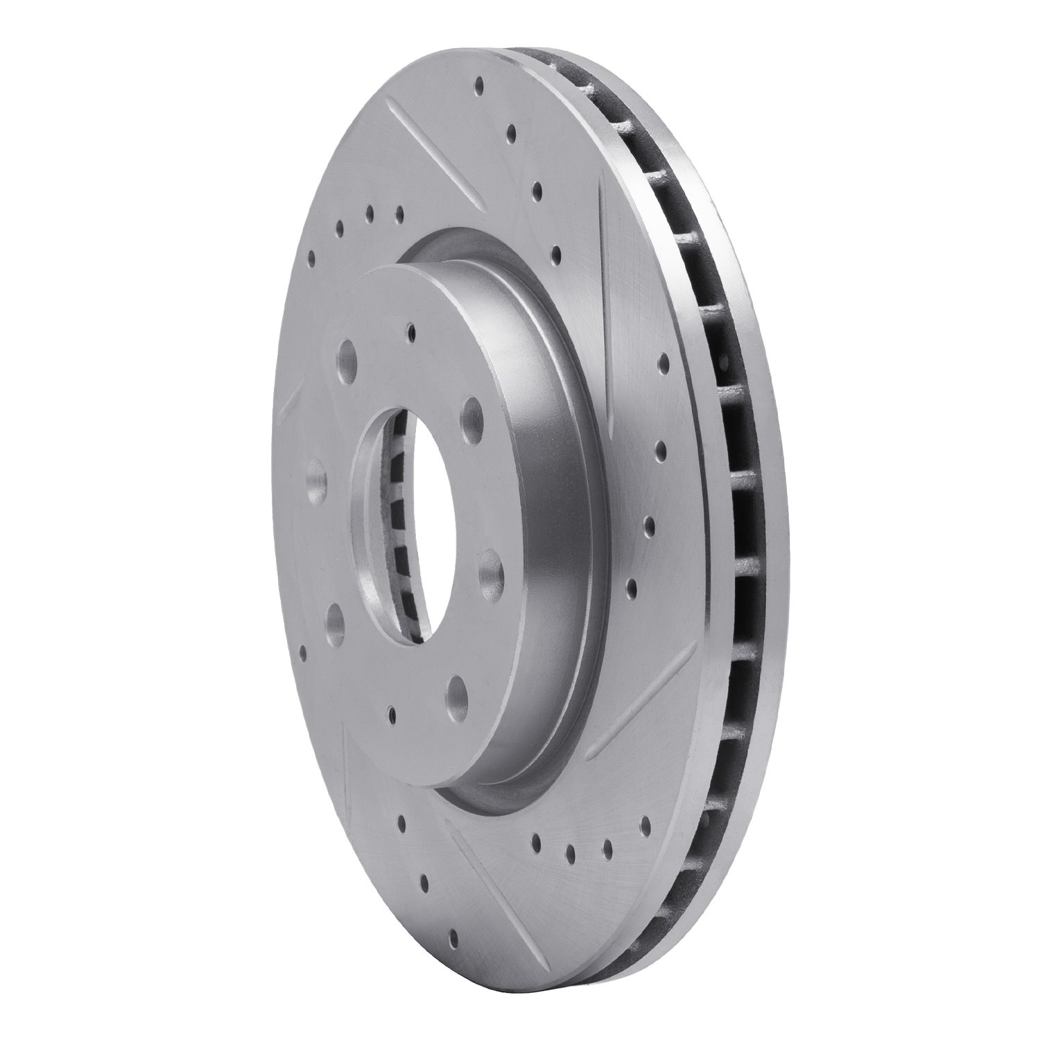 E-Line Drilled & Slotted Silver Brake Rotor, 2004-2009 Kia/Hyundai/Genesis, Position: Front Right