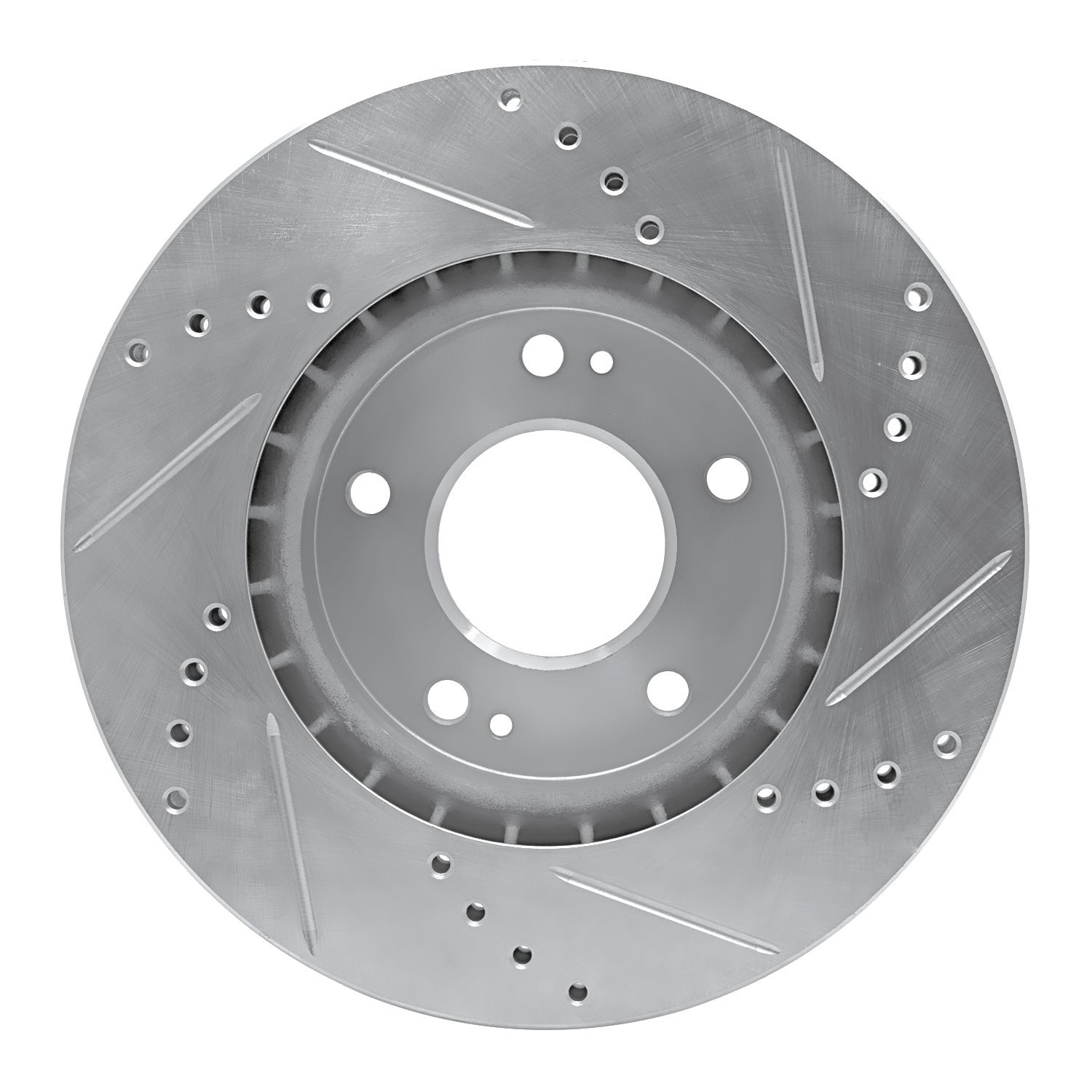 E-Line Drilled & Slotted Silver Brake Rotor, 2010-2013 Kia/Hyundai/Genesis, Position: Front Left