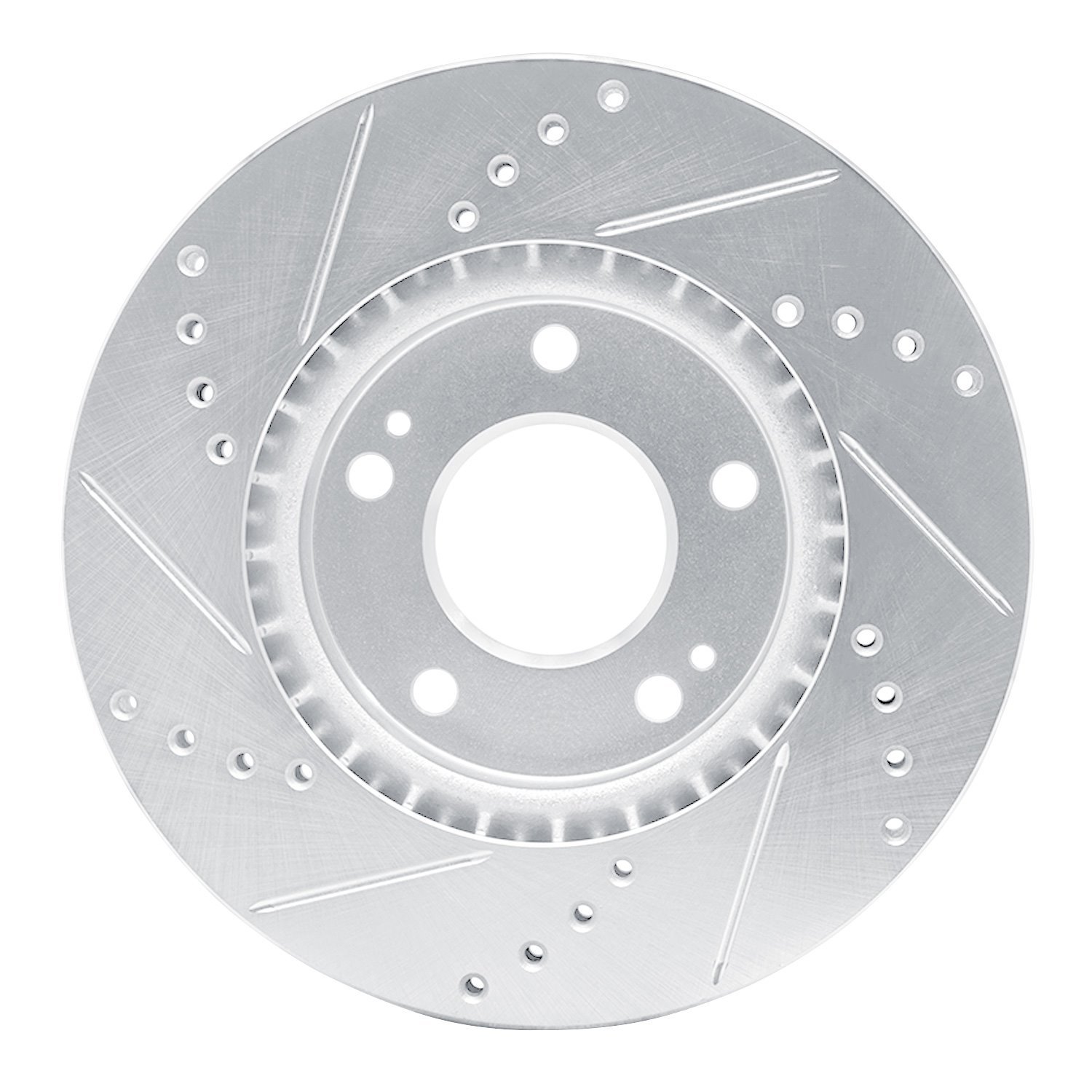 E-Line Drilled & Slotted Silver Brake Rotor, 2010-2013 Kia/Hyundai/Genesis, Position: Front Right