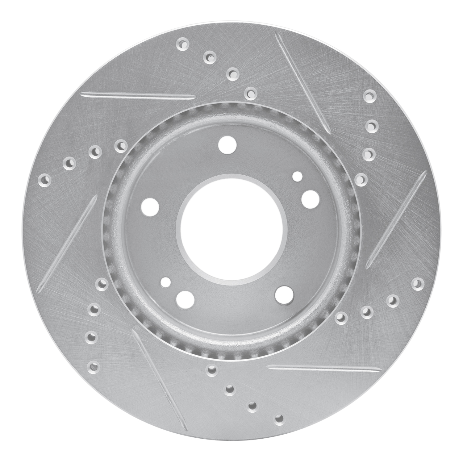 E-Line Drilled & Slotted Silver Brake Rotor, 2010-2011 Kia/Hyundai/Genesis, Position: Front Left