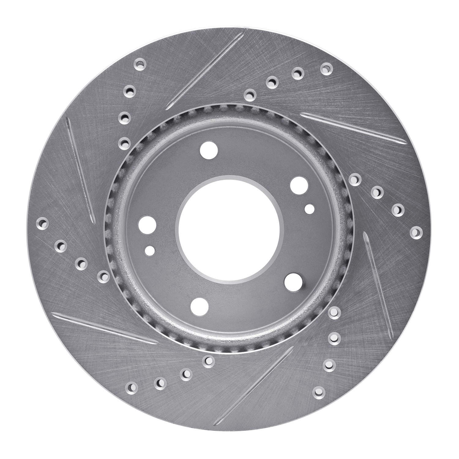 E-Line Drilled & Slotted Silver Brake Rotor, 2010-2011 Kia/Hyundai/Genesis, Position: Front Right