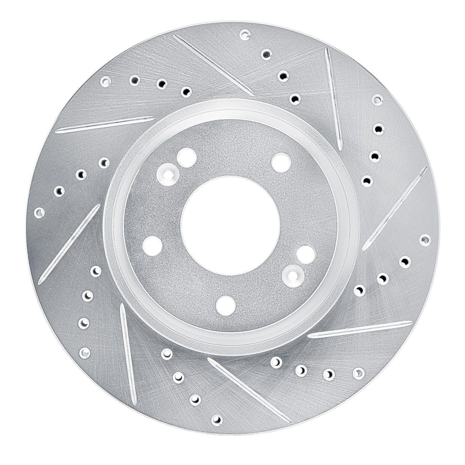 E-Line Drilled & Slotted Silver Brake Rotor, 2015-2019 Kia/Hyundai/Genesis, Position: Front Right