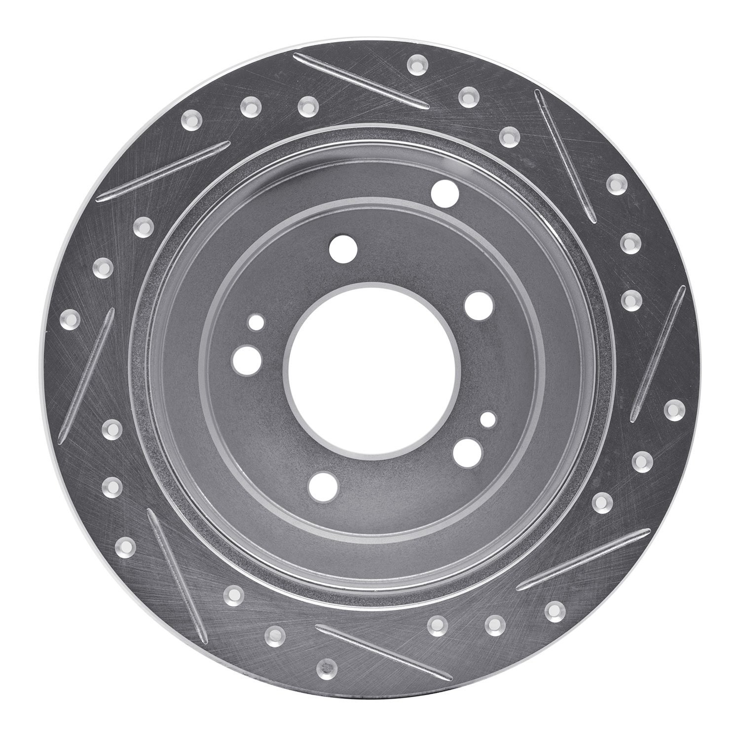 E-Line Drilled & Slotted Silver Brake Rotor, 2004-2006 Kia/Hyundai/Genesis, Position: Rear Left