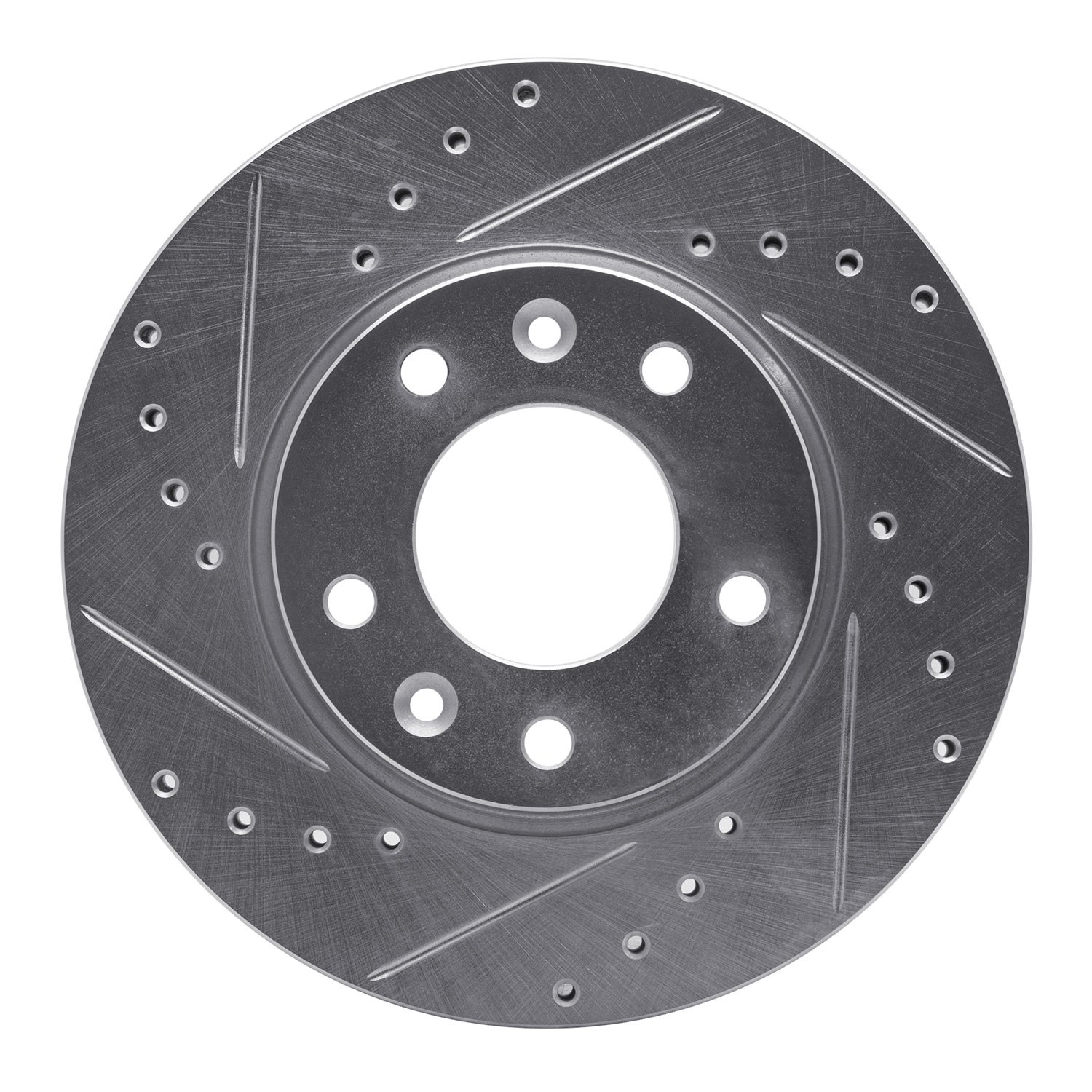 E-Line Drilled & Slotted Silver Brake Rotor, 2002-2002 Kia/Hyundai/Genesis, Position: Front Left