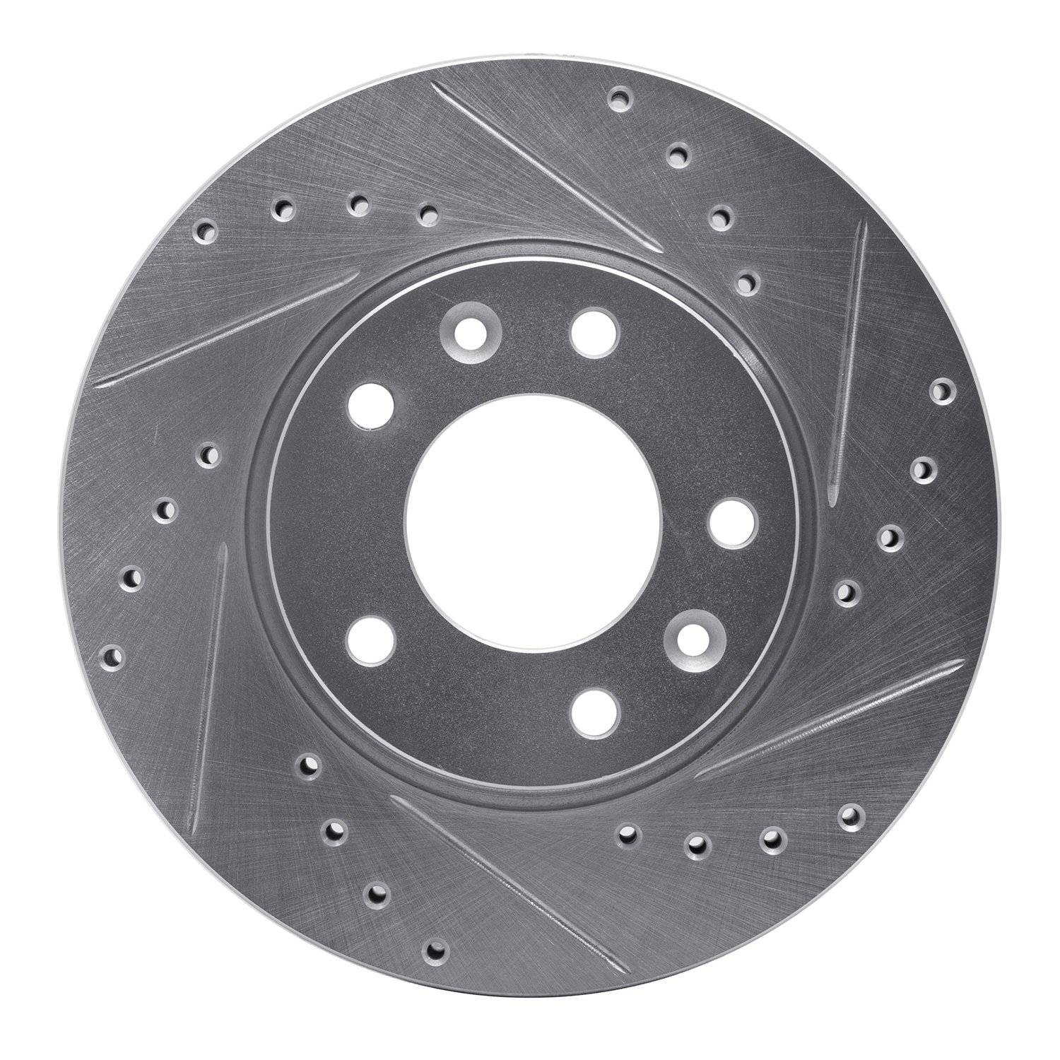 E-Line Drilled & Slotted Silver Brake Rotor, 2002-2002 Kia/Hyundai/Genesis, Position: Front Right
