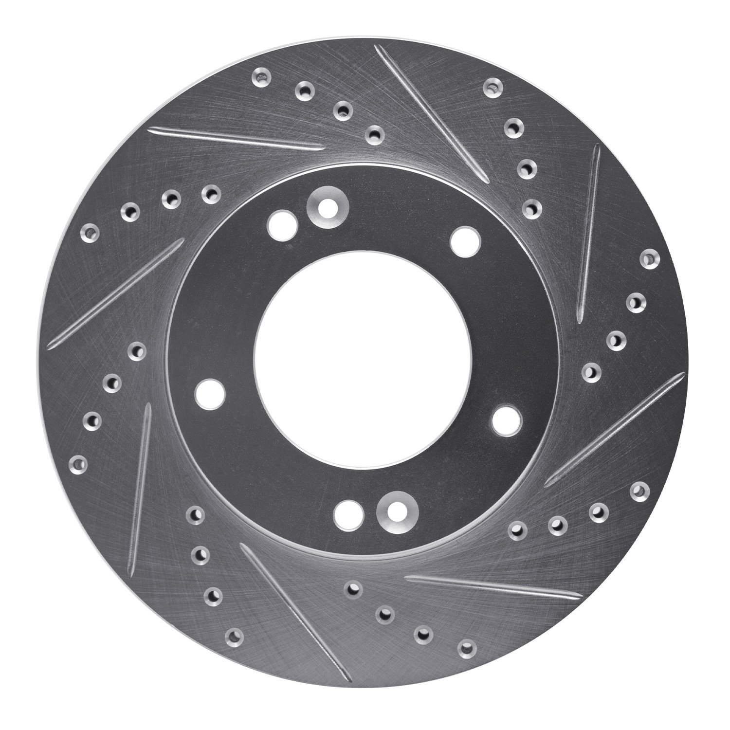 E-Line Drilled & Slotted Silver Brake Rotor, 2003-2006 Kia/Hyundai/Genesis, Position: Front Right