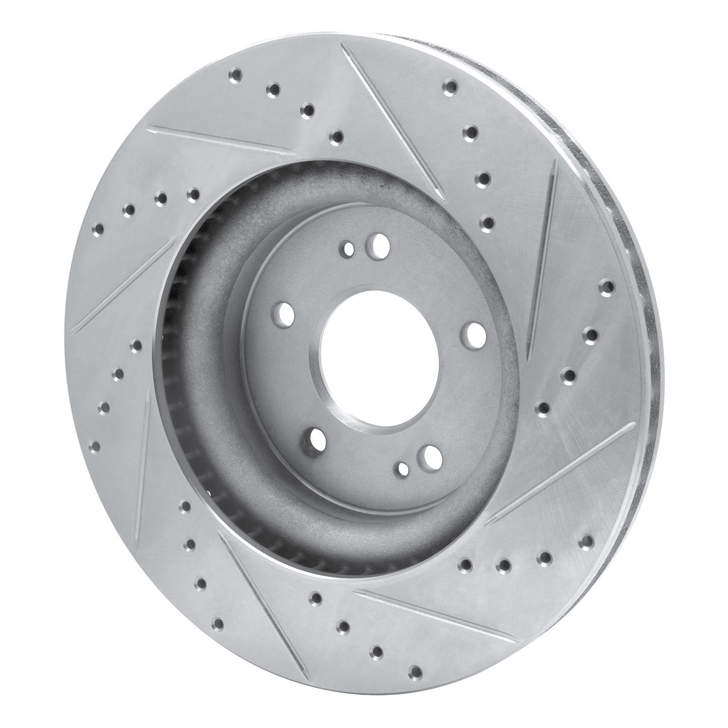 E-Line Drilled & Slotted Silver Brake Rotor, Fits Select Kia/Hyundai/Genesis, Position: Front Left