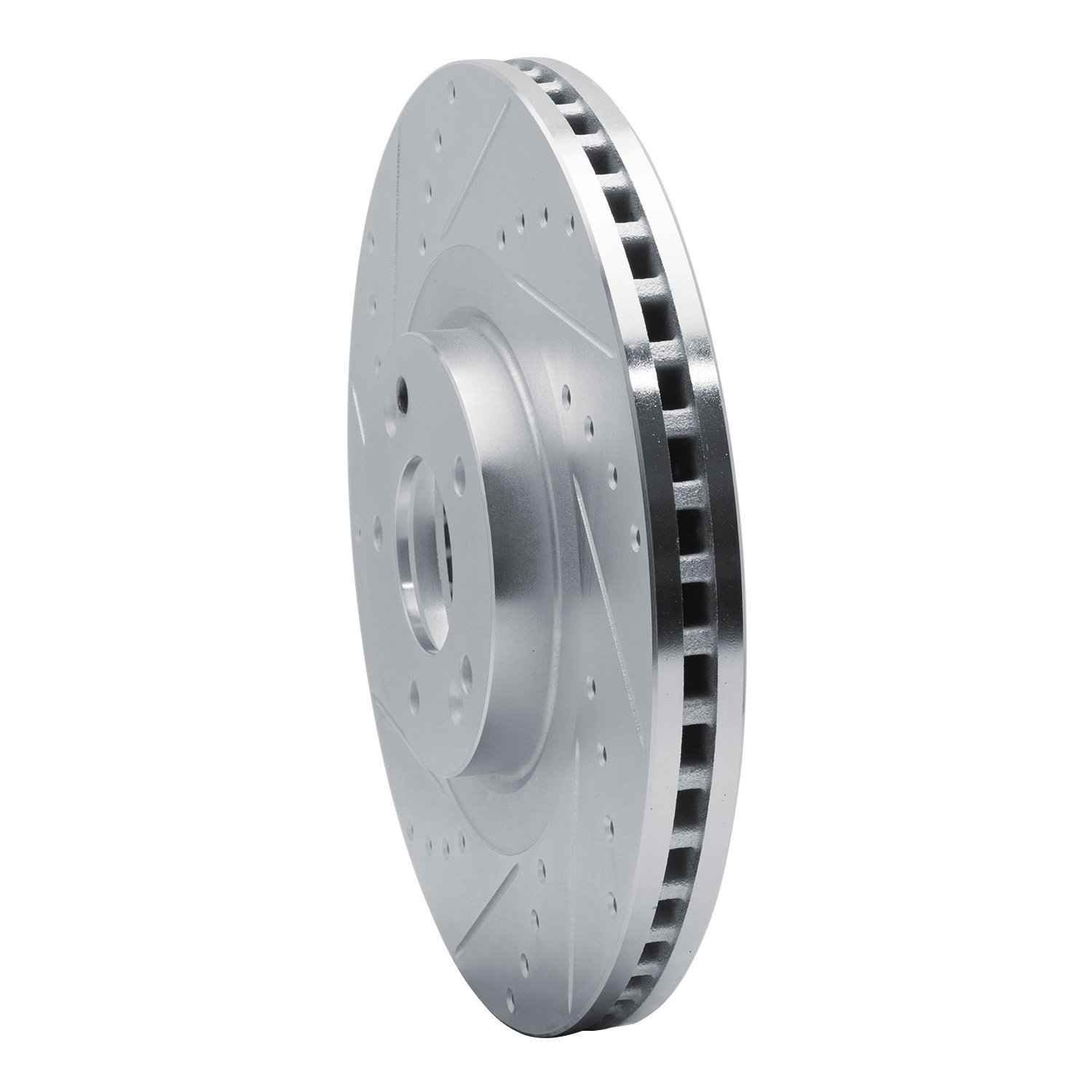 E-Line Drilled & Slotted Silver Brake Rotor, Fits Select Kia/Hyundai/Genesis, Position: Front Left