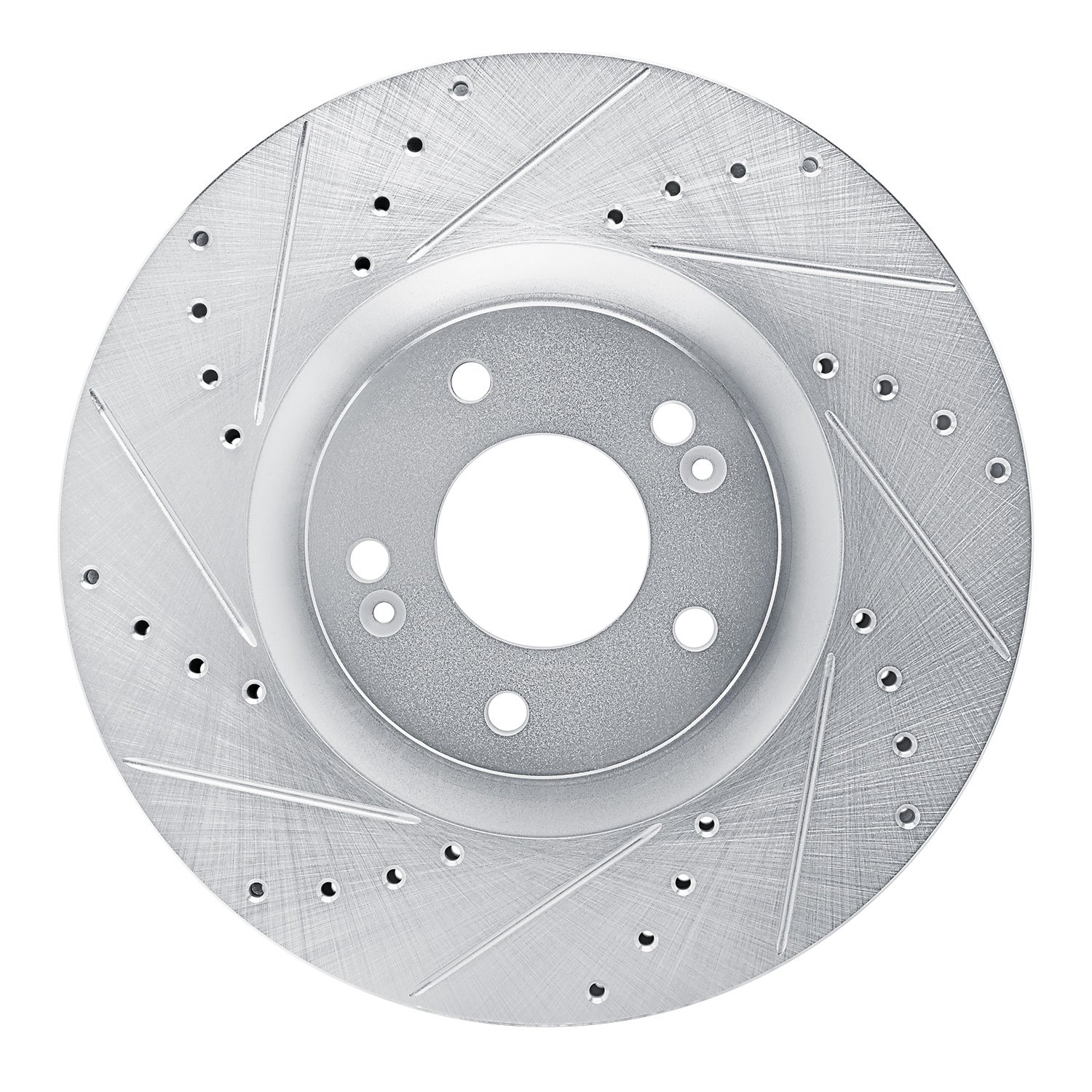 E-Line Drilled & Slotted Silver Brake Rotor, Fits Select Kia/Hyundai/Genesis, Position: Front Left