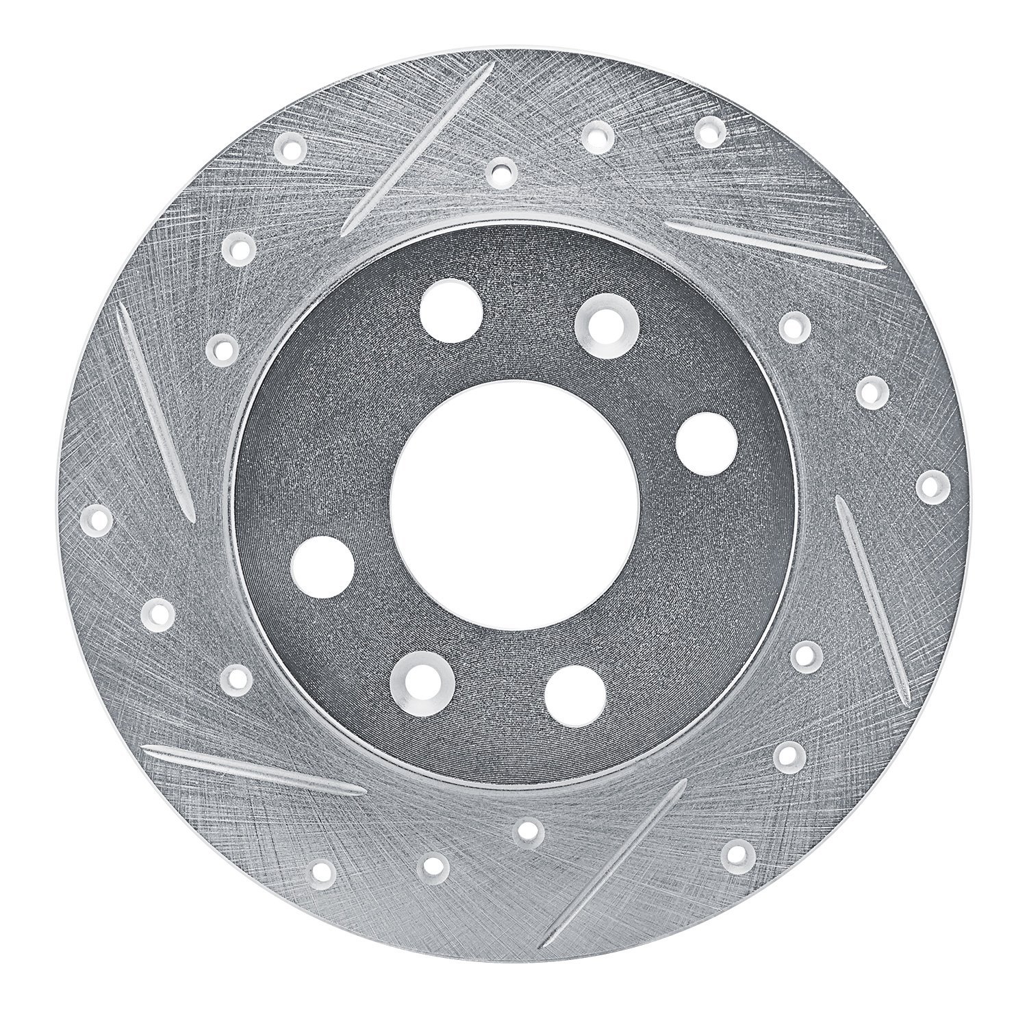 E-Line Drilled & Slotted Silver Brake Rotor, 1981-1987 Renault, Position: Front Left