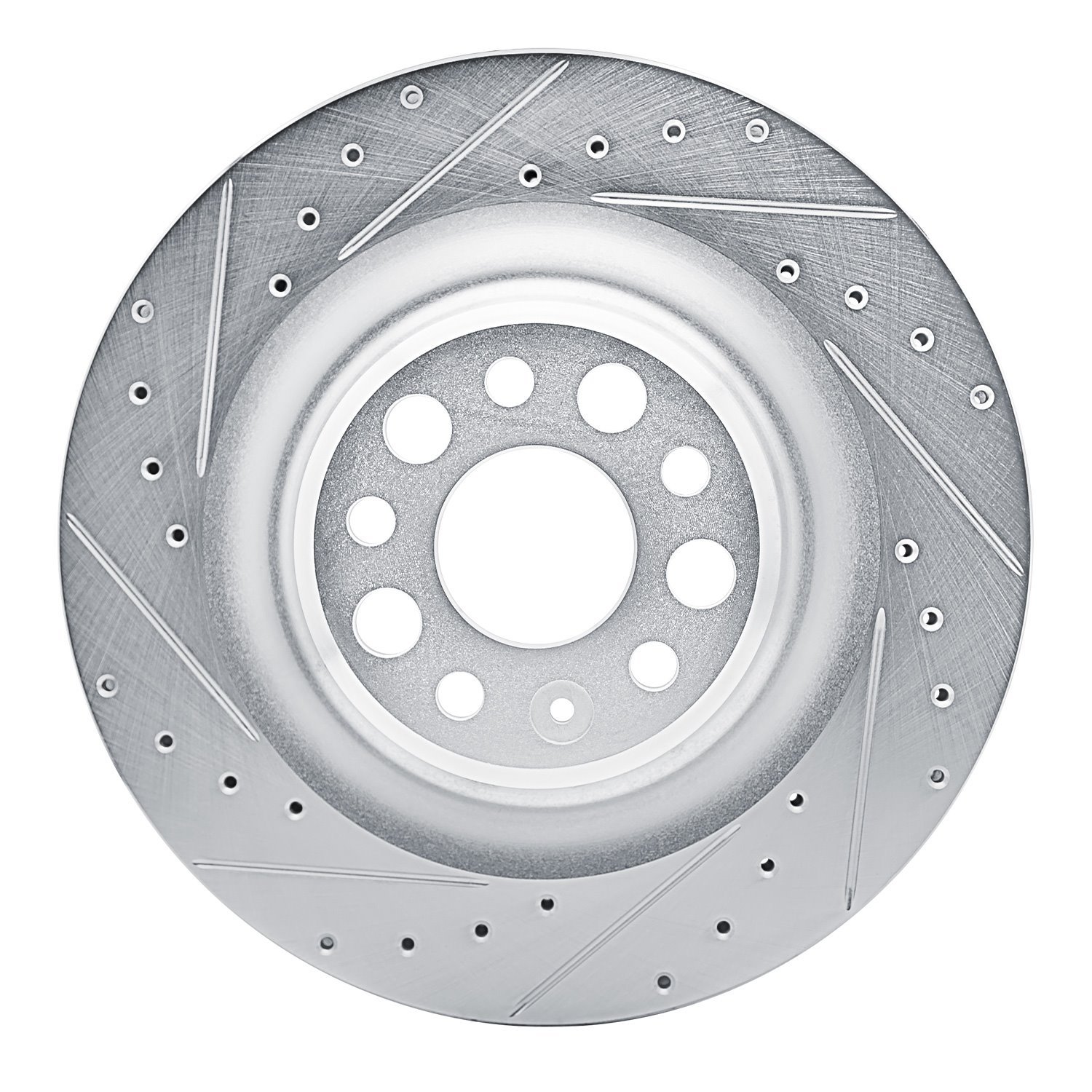 E-Line Drilled & Slotted Silver Brake Rotor, Fits Select Tesla, Position: Rear Left