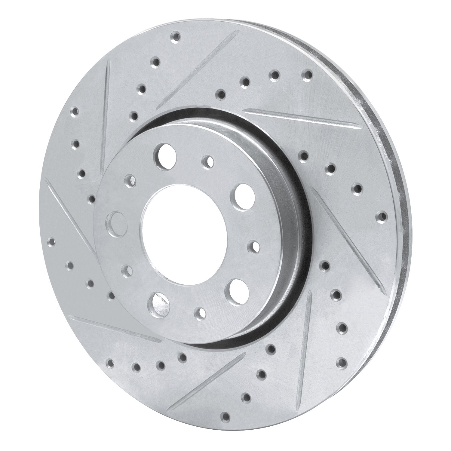 E-Line Drilled & Slotted Silver Brake Rotor, 1999-2009 Volvo, Position: Front Left