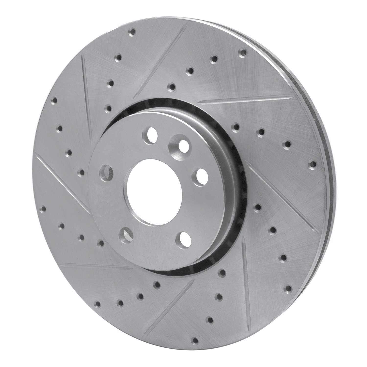 E-Line Drilled & Slotted Silver Brake Rotor, 2010-2016 Volvo, Position: Front Left