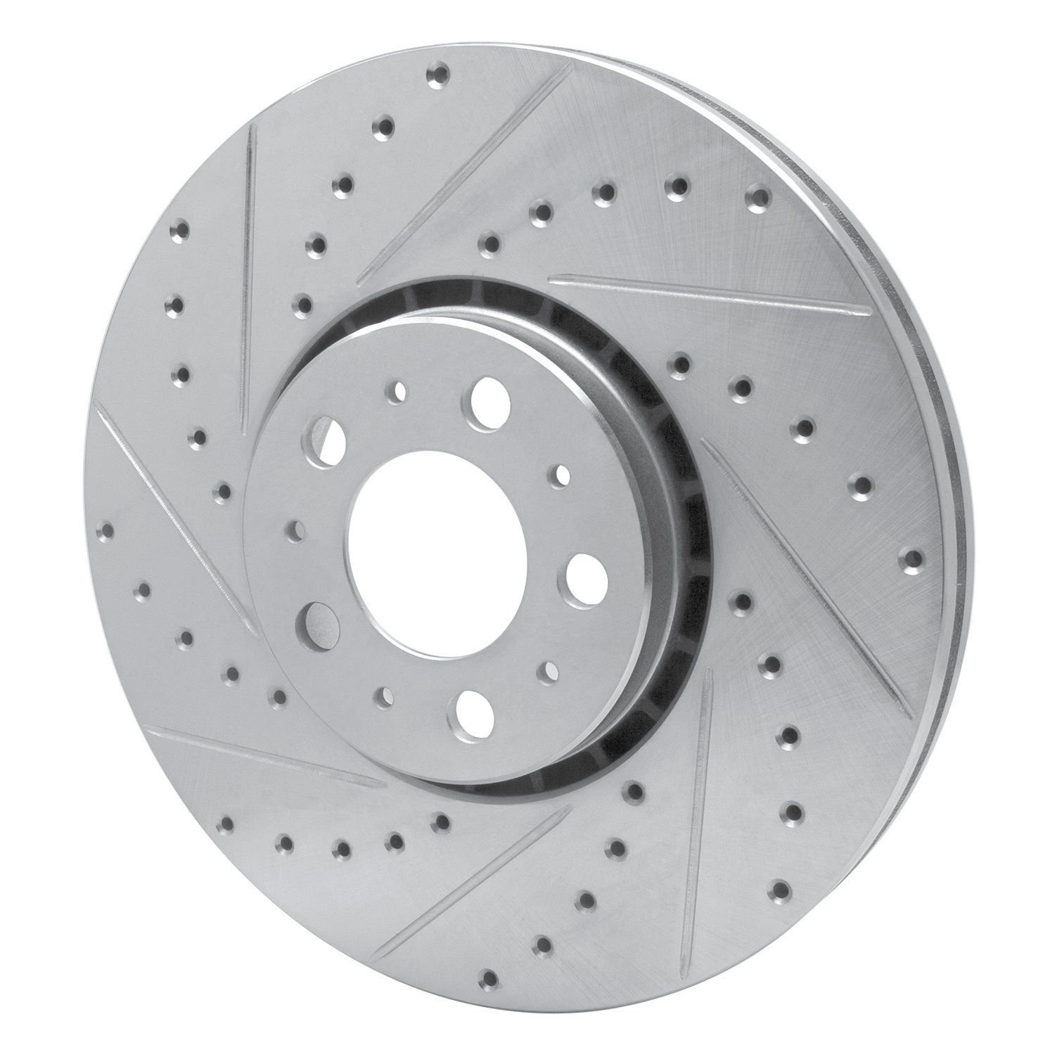 E-Line Drilled & Slotted Silver Brake Rotor, 2003-2014 Volvo, Position: Front Left