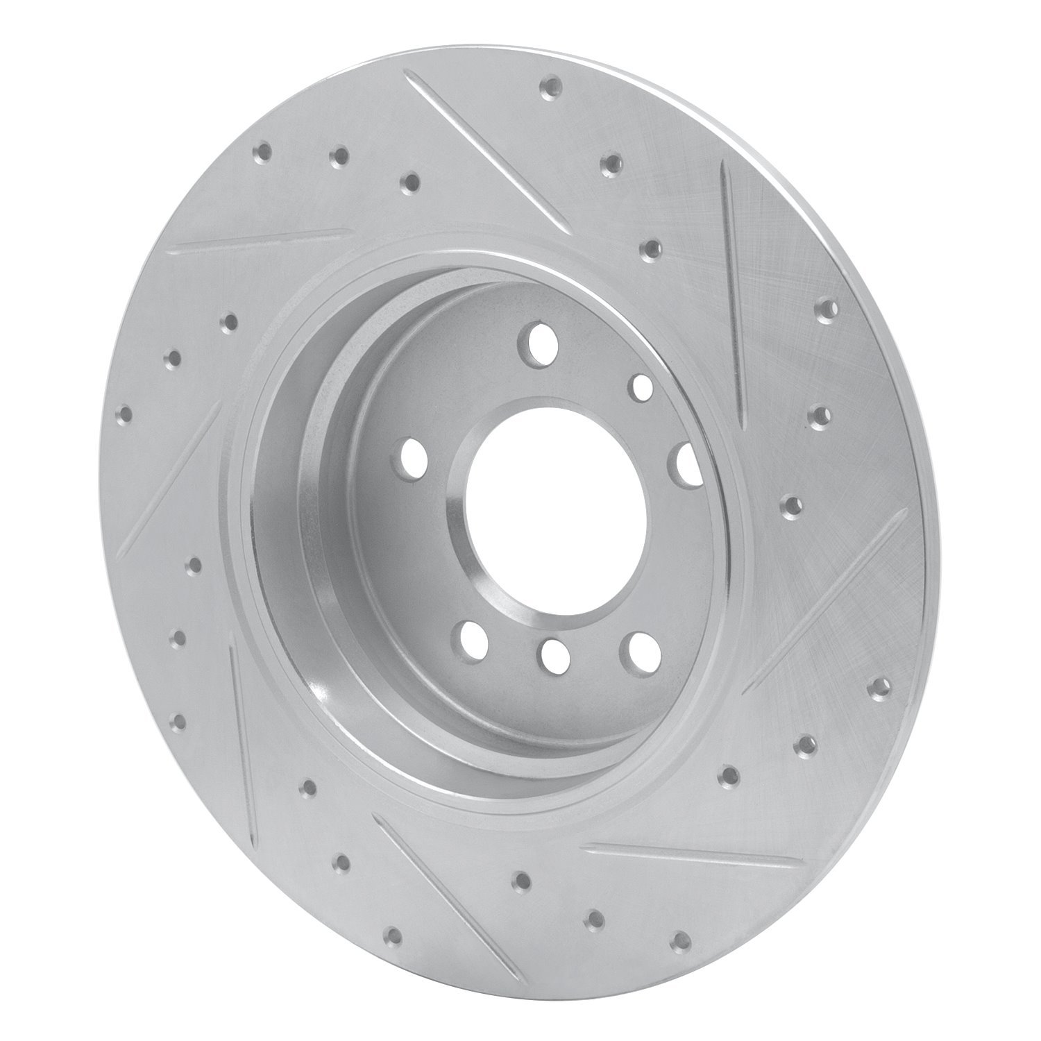 E-Line Drilled & Slotted Silver Brake Rotor, 1991-2001 BMW, Position: Rear Left