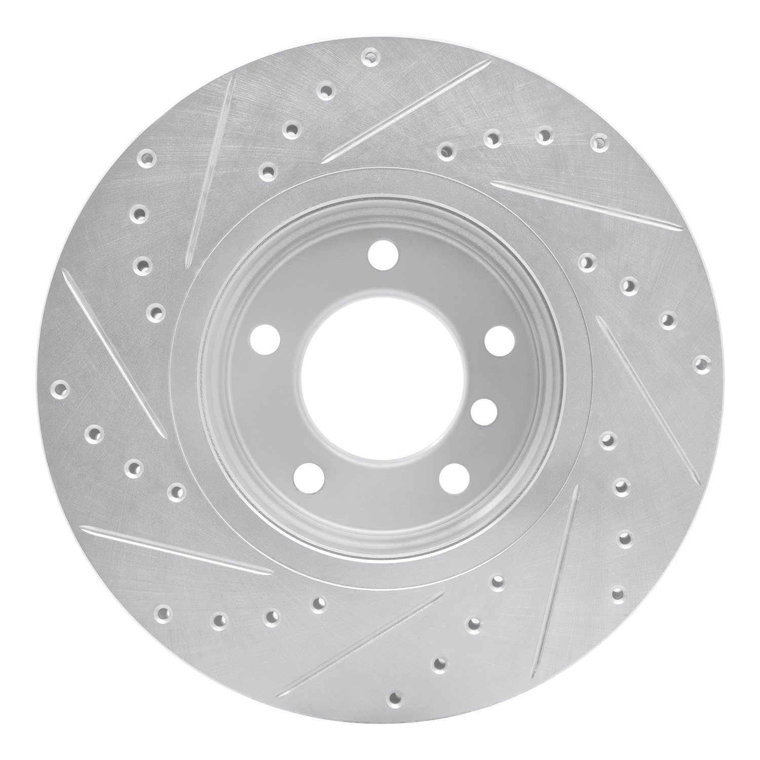 E-Line Drilled & Slotted Silver Brake Rotor, 2004-2010 BMW, Position: Front Right