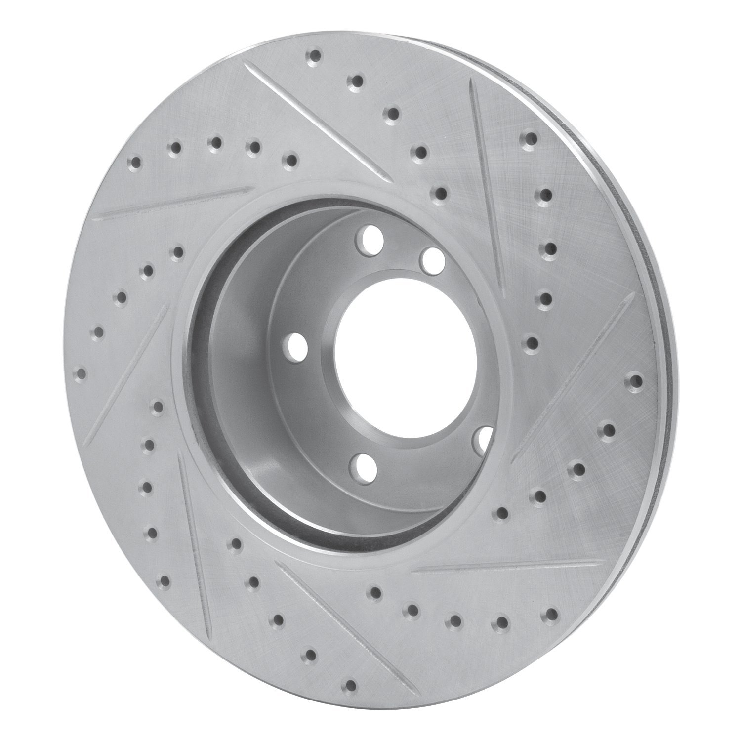 E-Line Drilled & Slotted Silver Brake Rotor, 2007-2021 BMW, Position: Front Left