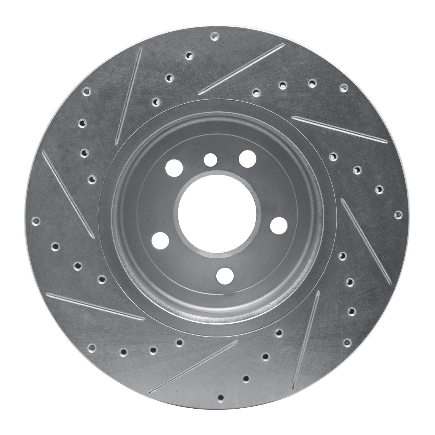 E-Line Drilled & Slotted Silver Brake Rotor, 2011-2019 BMW, Position: Front Right