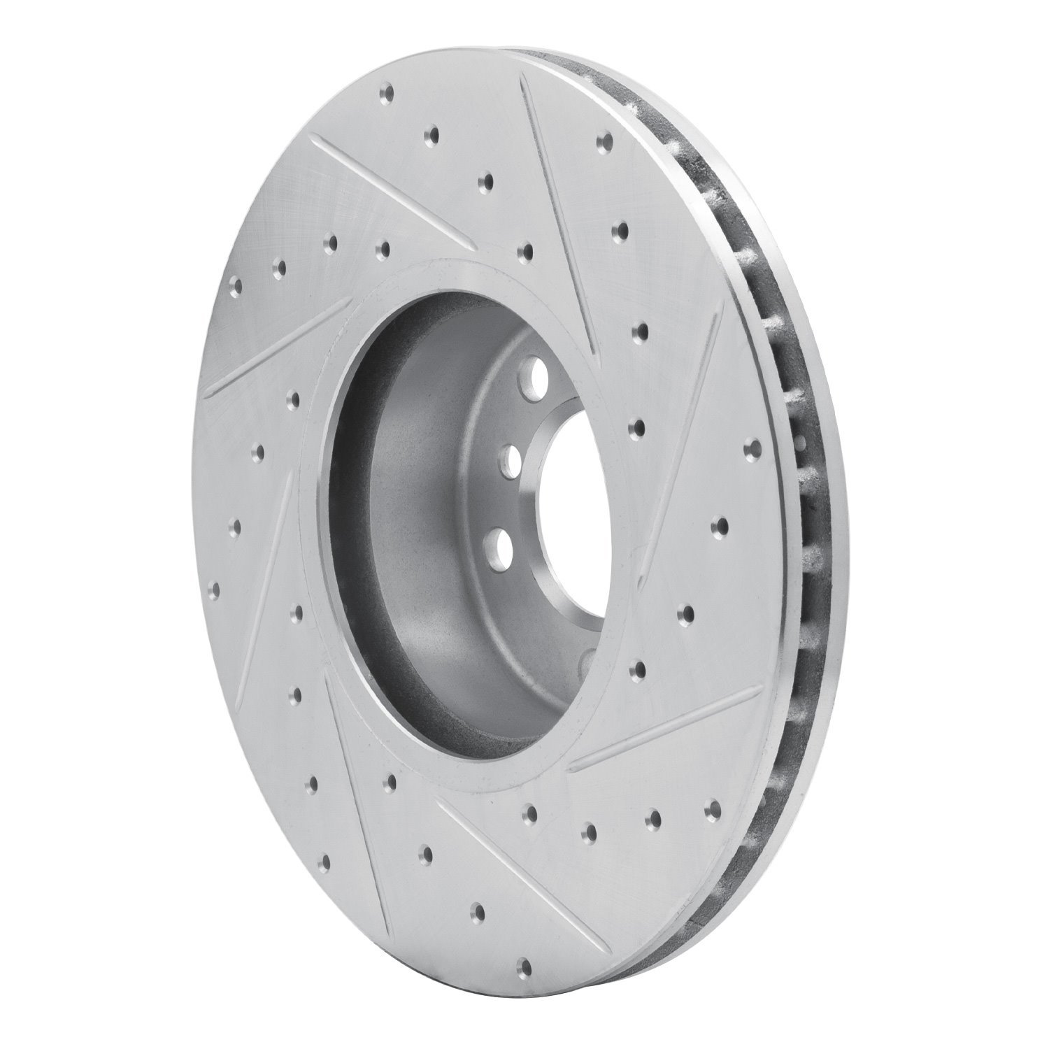 E-Line Drilled & Slotted Silver Brake Rotor, 2012-2021 BMW, Position: Front Left