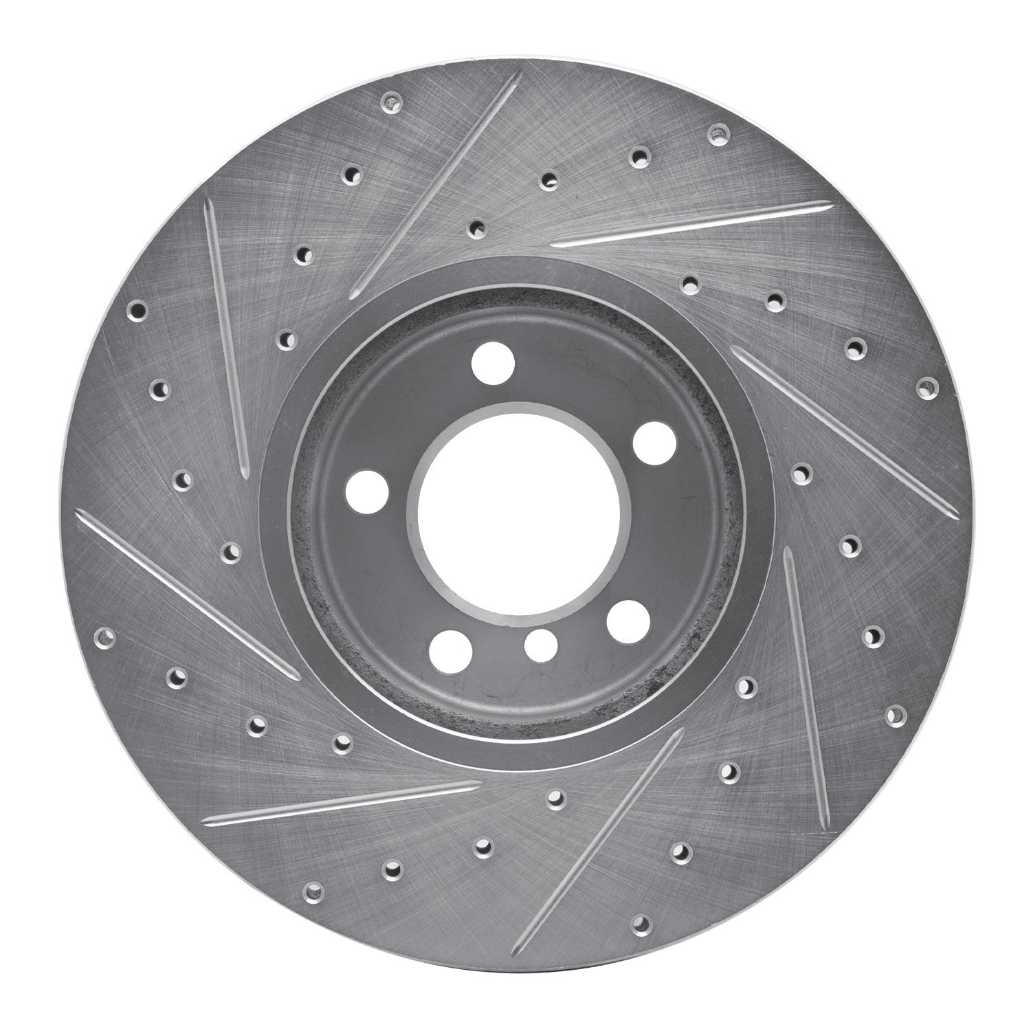 E-Line Drilled & Slotted Silver Brake Rotor, 2012-2021 BMW, Position: Front Right