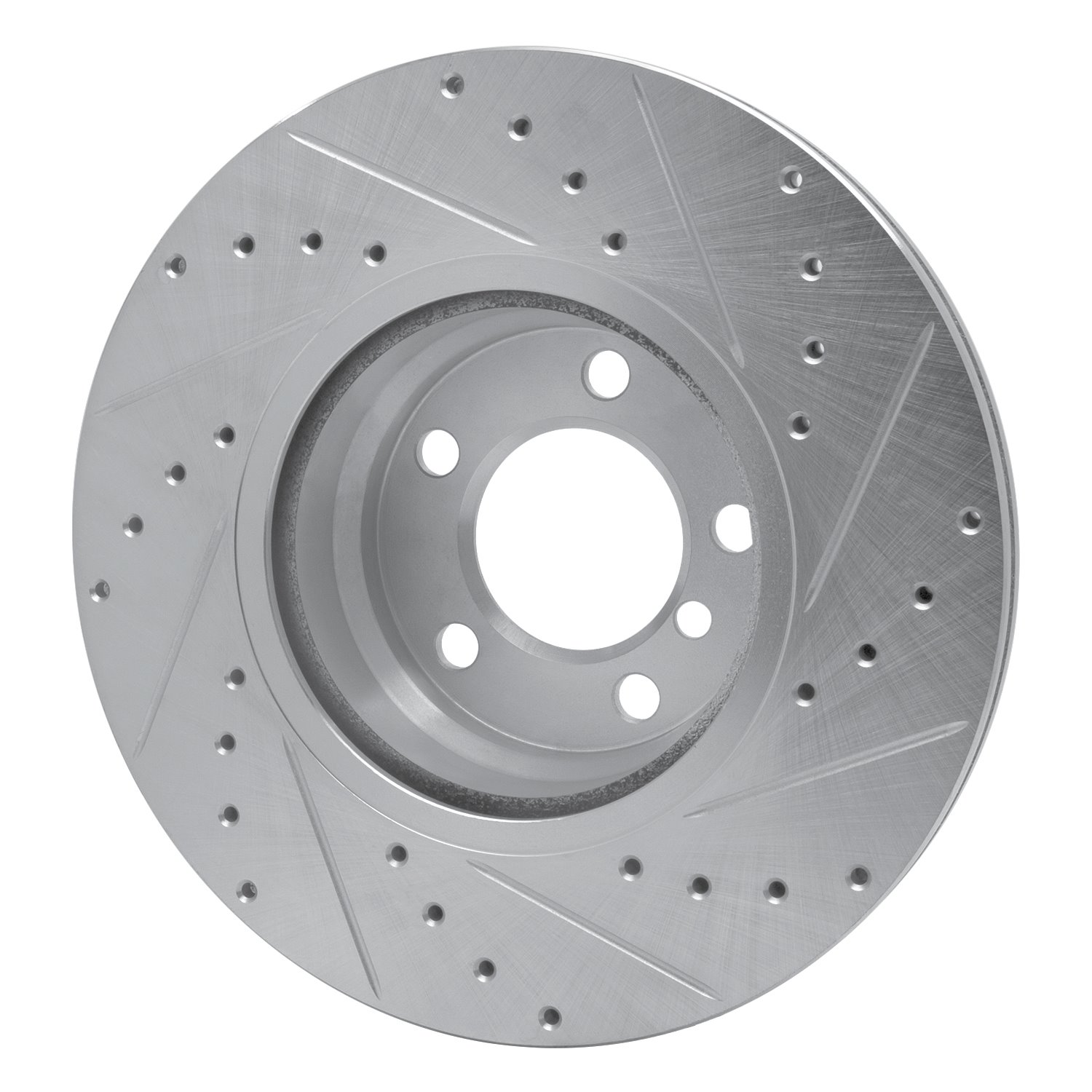 E-Line Drilled & Slotted Silver Brake Rotor, 2012-2018 BMW, Position: Front Left