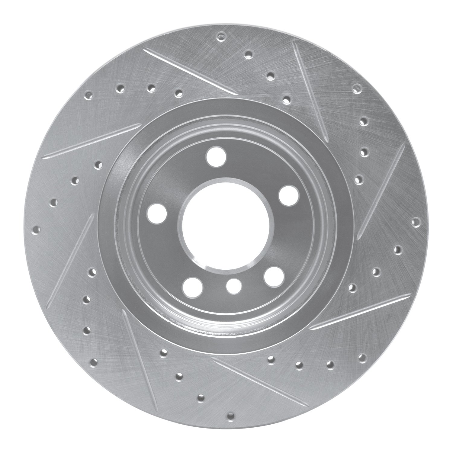 E-Line Drilled & Slotted Silver Brake Rotor, 2004-2010 BMW, Position: Front Left