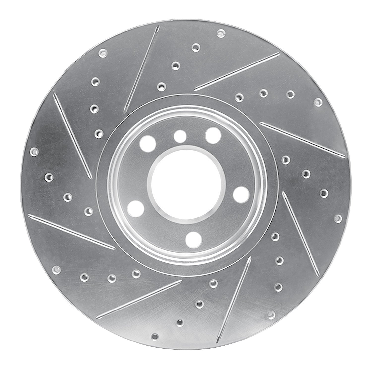 E-Line Drilled & Slotted Silver Brake Rotor, 2007-2019 BMW, Position: Front Right