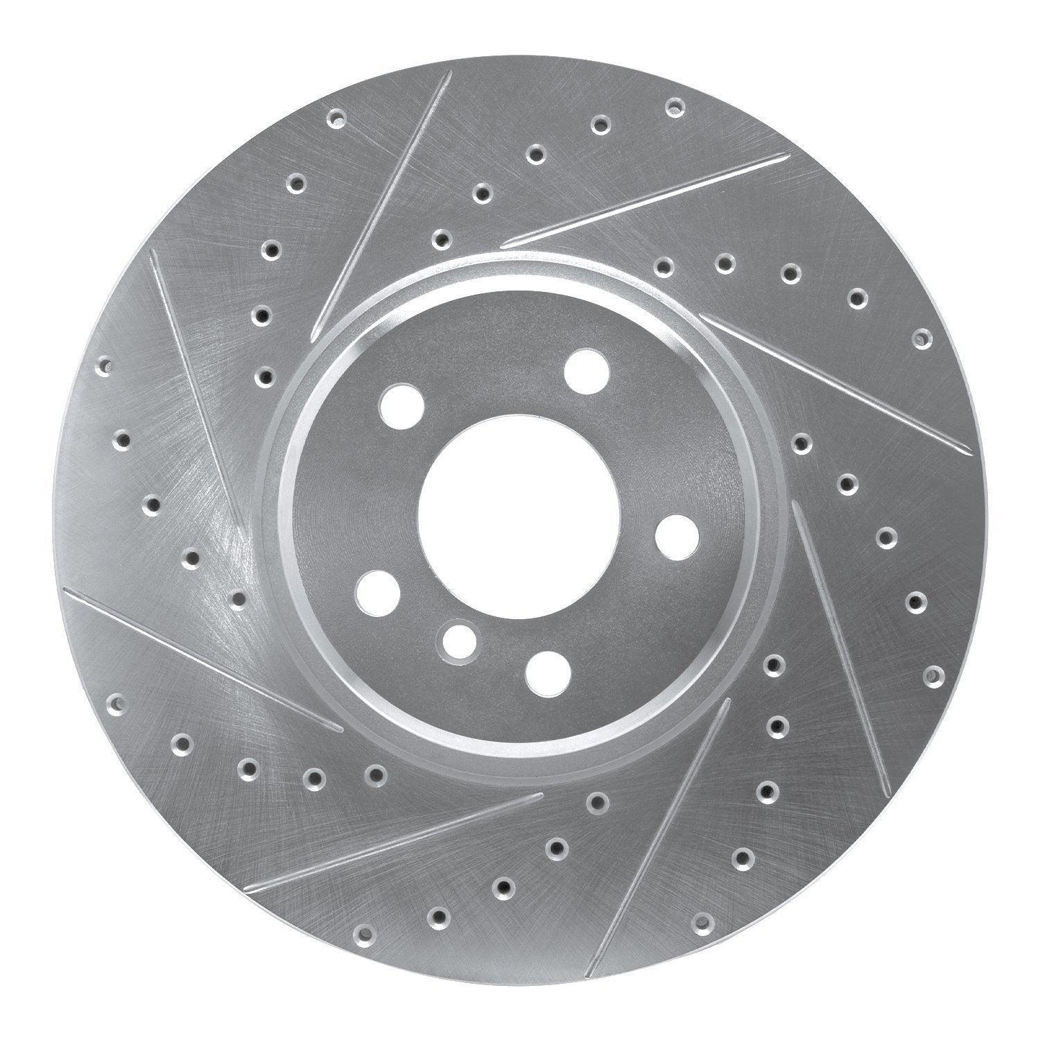 E-Line Drilled & Slotted Silver Brake Rotor, 2008-2019 BMW, Position: Front Left
