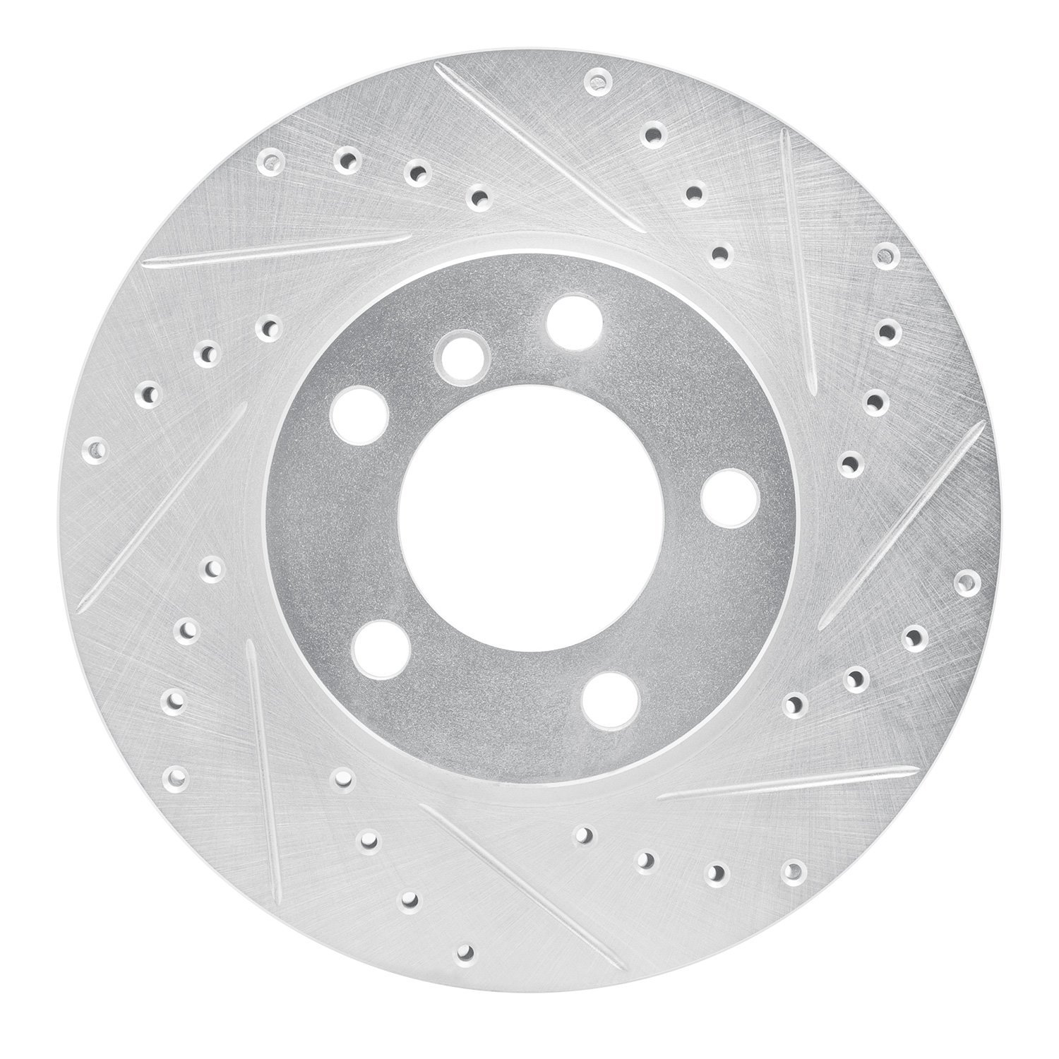 E-Line Drilled & Slotted Silver Brake Rotor, 2011-2016 Mini, Position: Front Right
