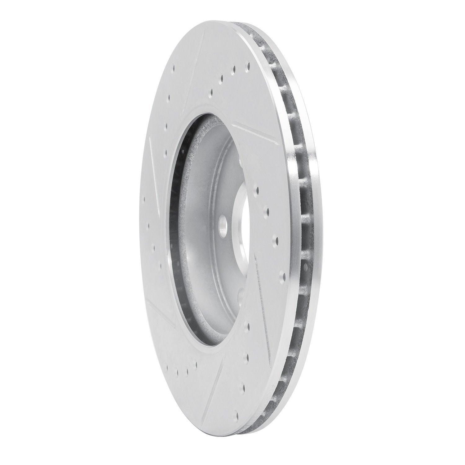 E-Line Drilled & Slotted Silver Brake Rotor, 2014-2021 Mini, Position: Front Right