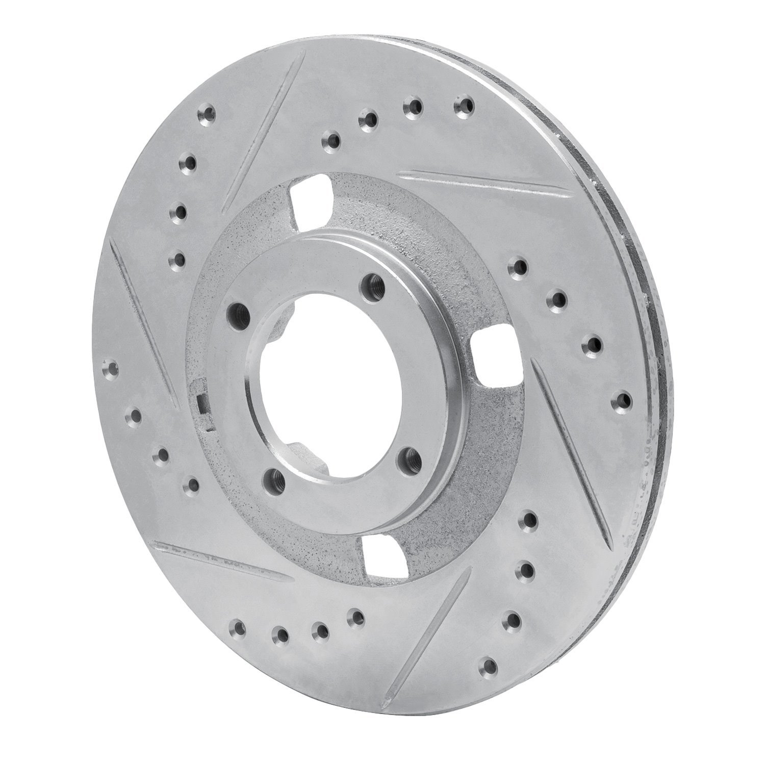 E-Line Drilled & Slotted Silver Brake Rotor, 1983-1990 GM, Position: Front Left