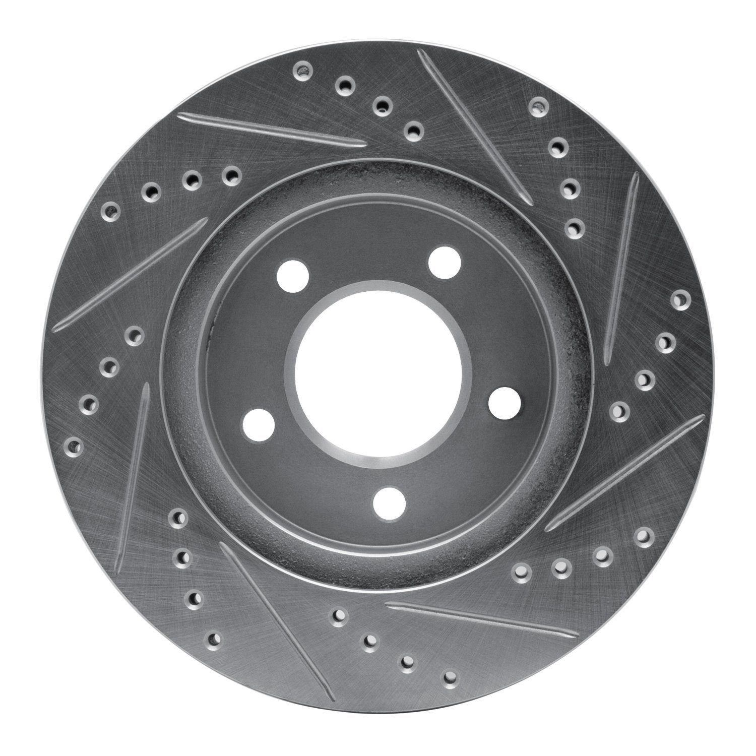 E-Line Drilled & Slotted Silver Brake Rotor, 1998-2004 Mopar, Position: Front Left