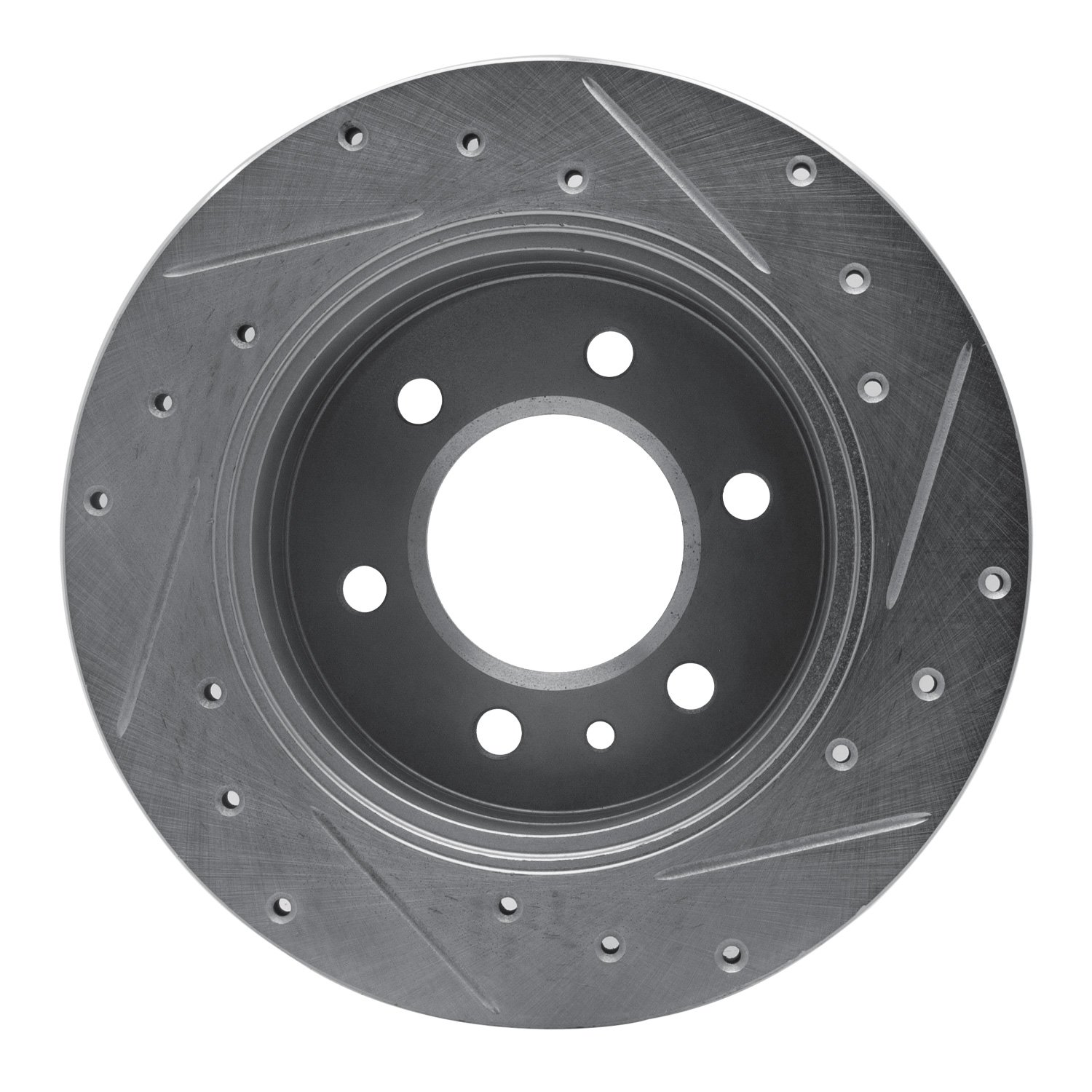 E-Line Drilled & Slotted Silver Brake Rotor, 2006-2018 Fits Multiple Makes/Models, Position: Rear Left