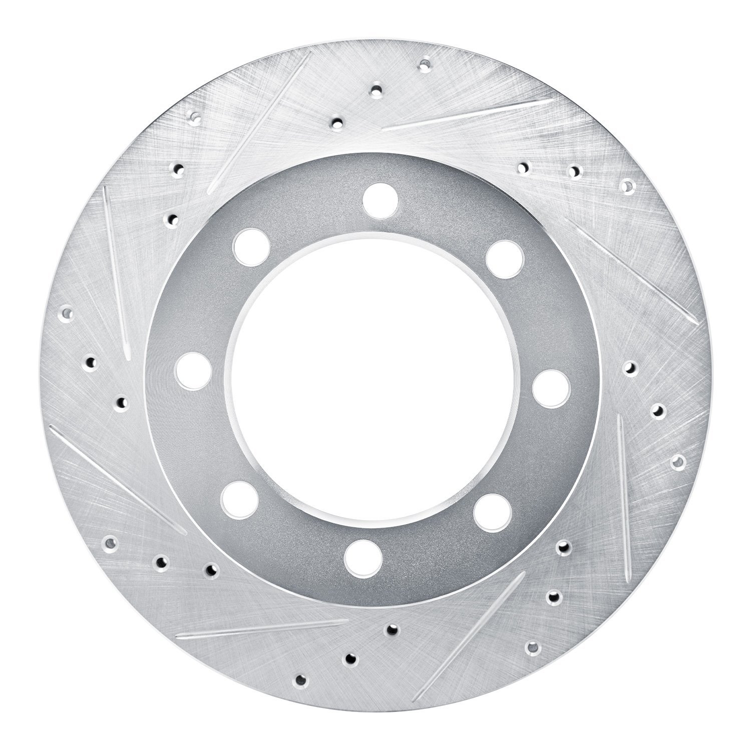 E-Line Drilled & Slotted Silver Brake Rotor, 1980-1993 Mopar, Position: Front Left